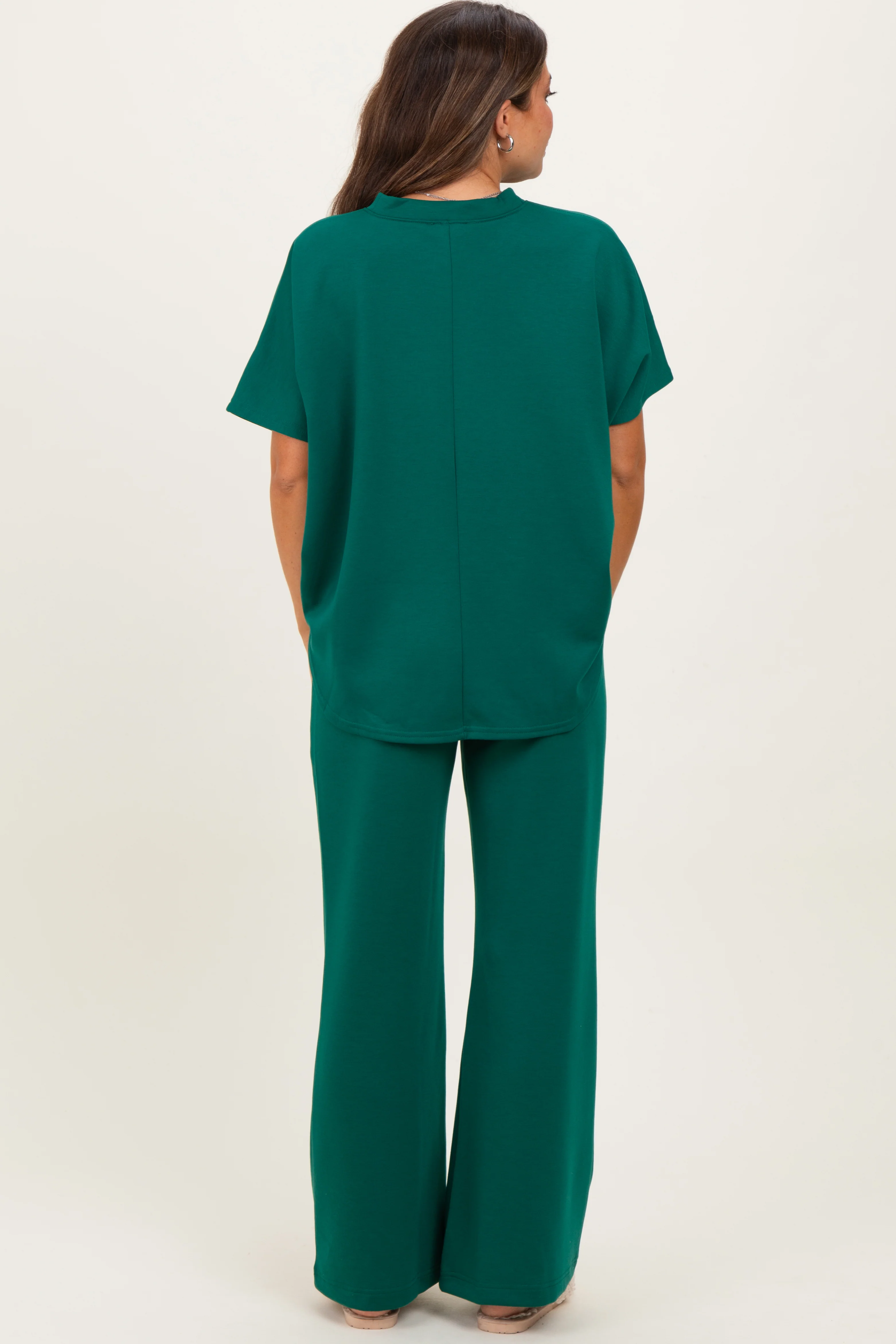 Hunter Green Curved Hem Tee Pants Maternity Lounge Set - Image 4
