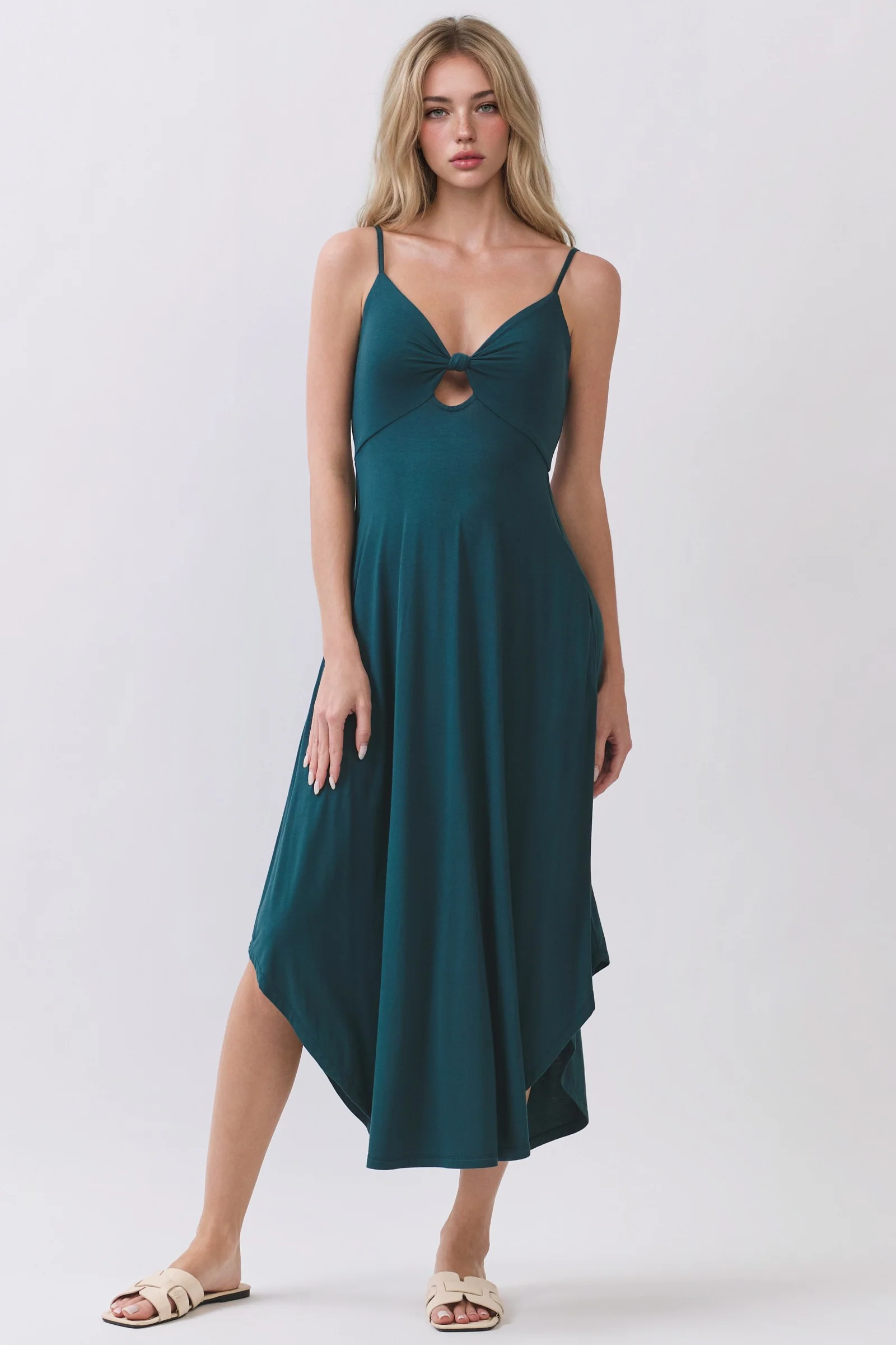 Hunter Green Solid V-Neck Cami Maternity Dress - Image 4