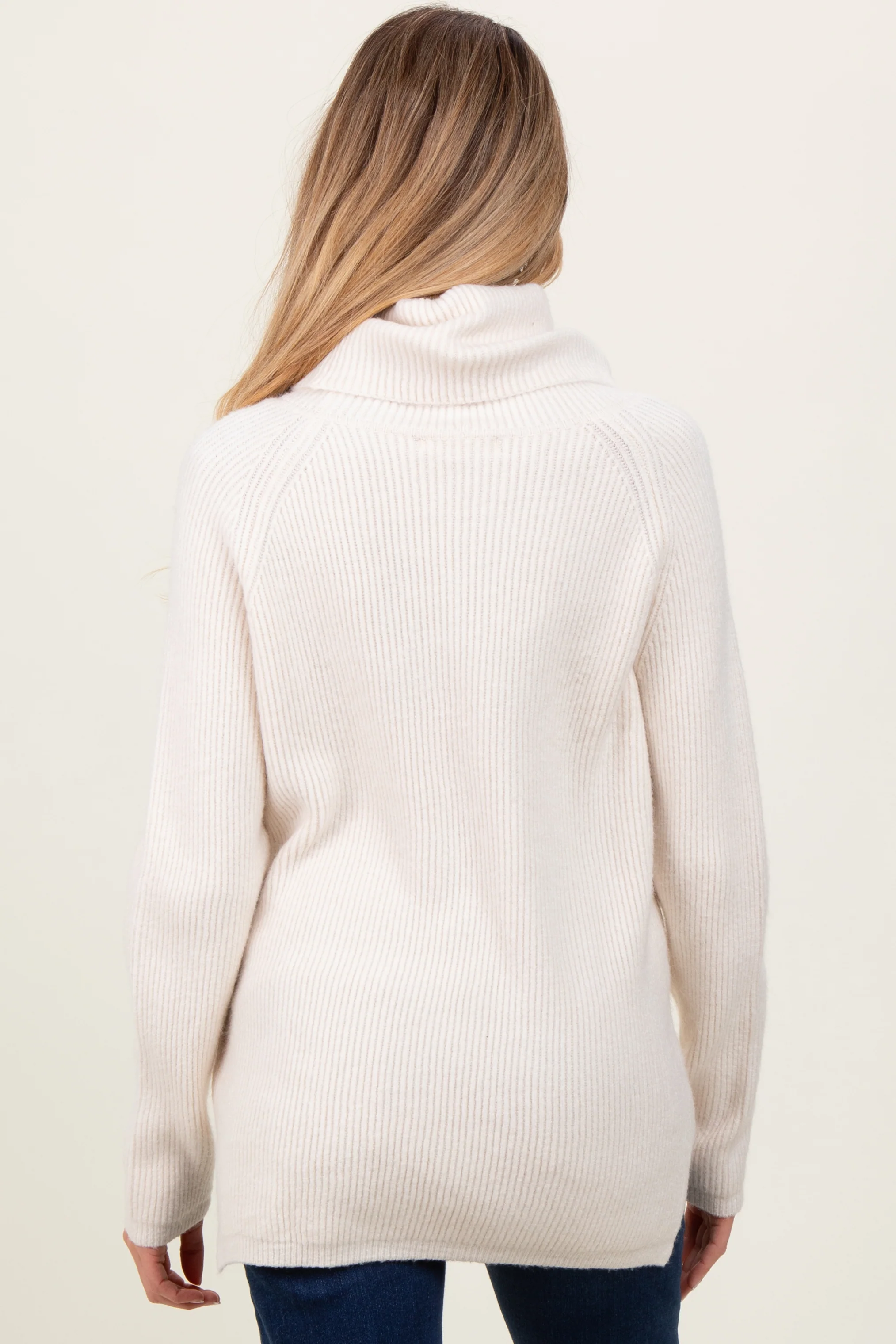Ivory Basic Ribbed Turtle Neck Maternity Sweater - Image 4