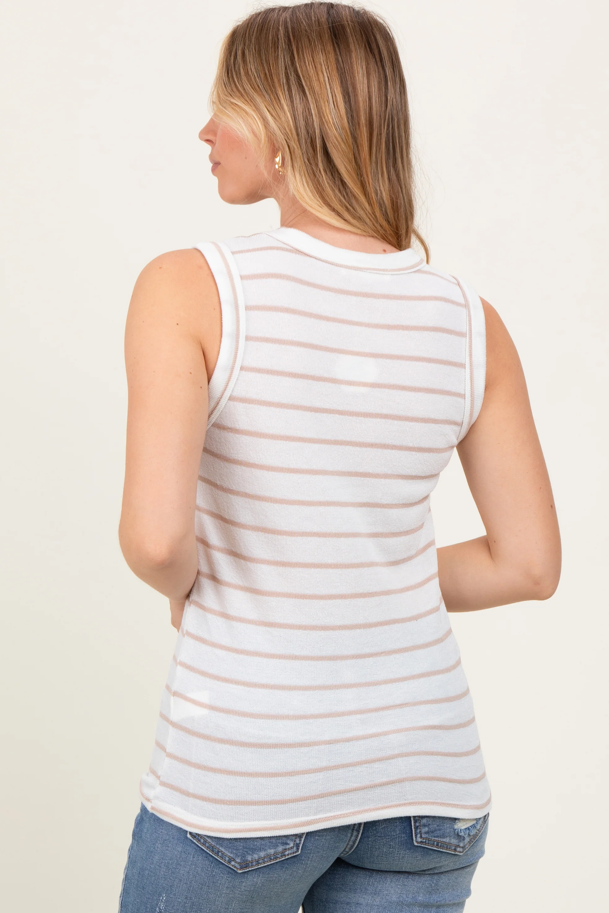 Ivory/Beige Stripe Knitted Tank Top - Image 3