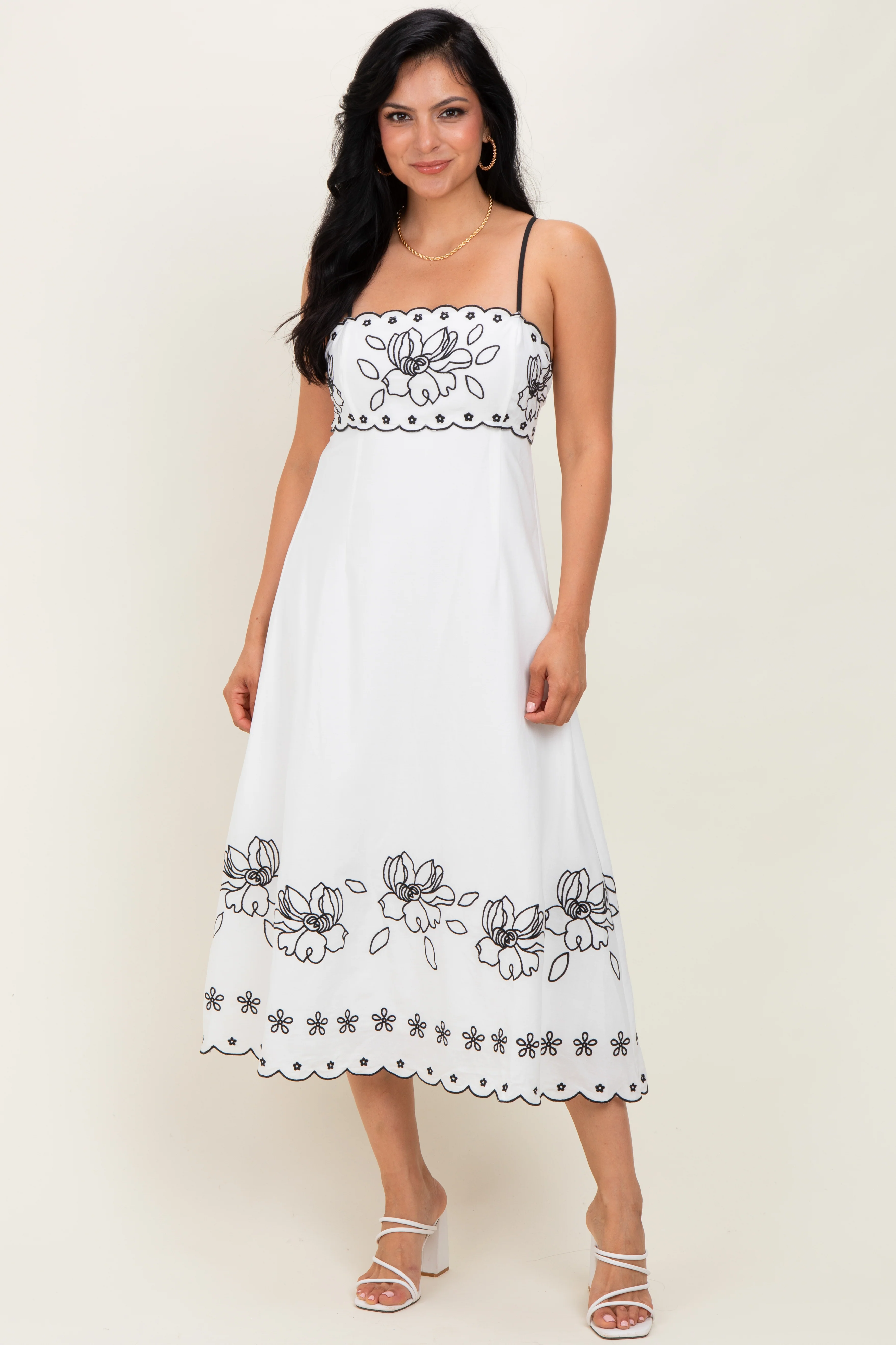 Ivory/Black Floral Embroidered Maternity Maxi Dress - Image 5