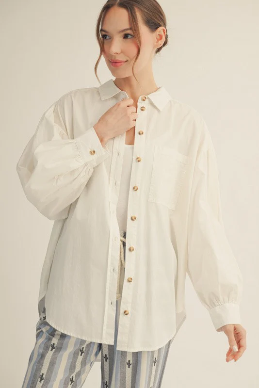 Ivory Button Down Lightweight Casual Maternity Shirt - Image 4