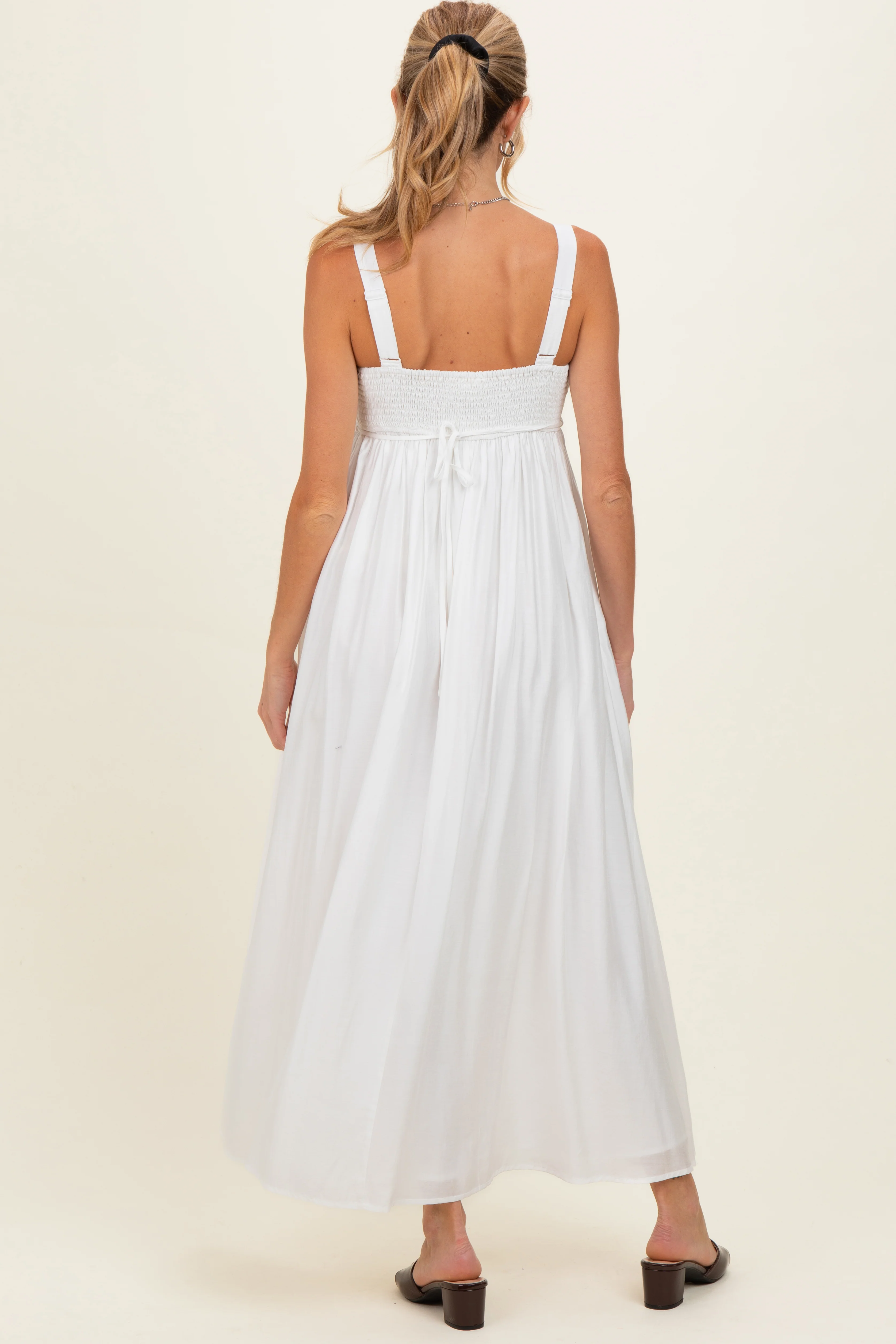 Ivory Coastal Square Neck Empire Waist Tie Maternity Maxi Dress - Image 4