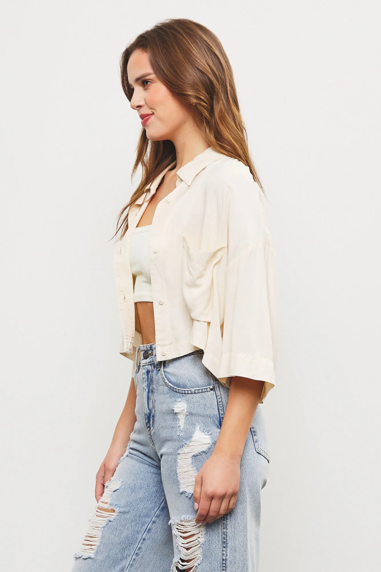 Ivory Collar Button Top - Image 3