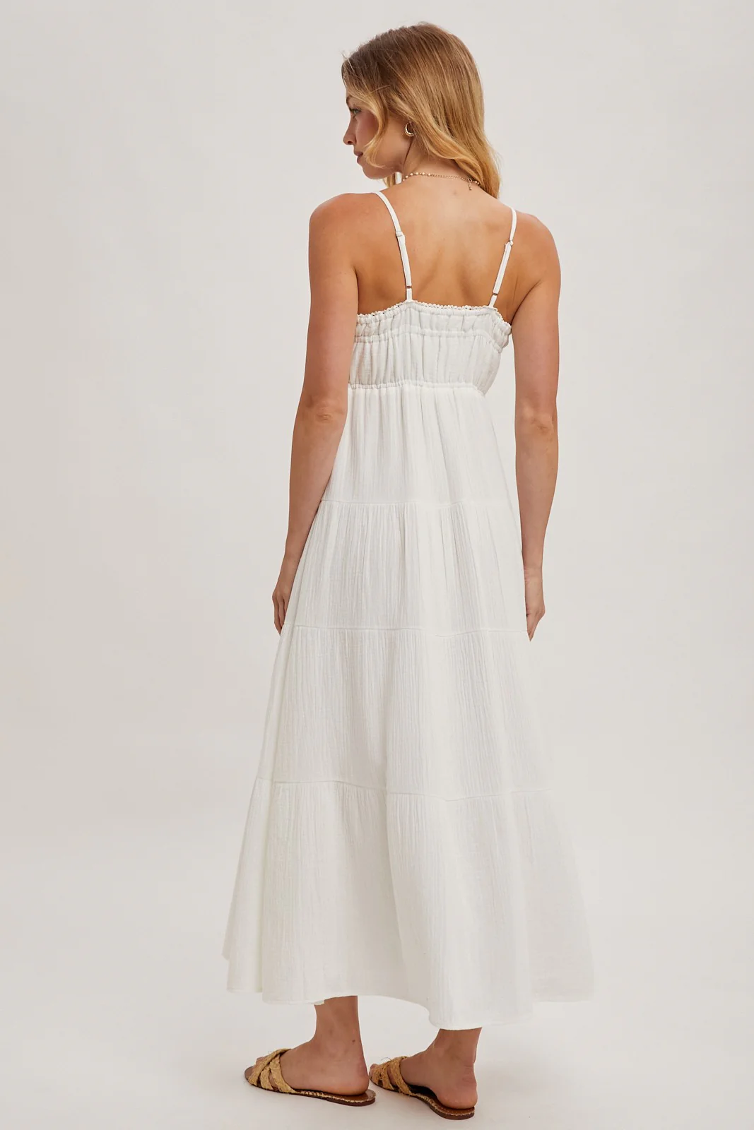 Ivory Crochet Trim Tiered Maxi Dress - Image 4