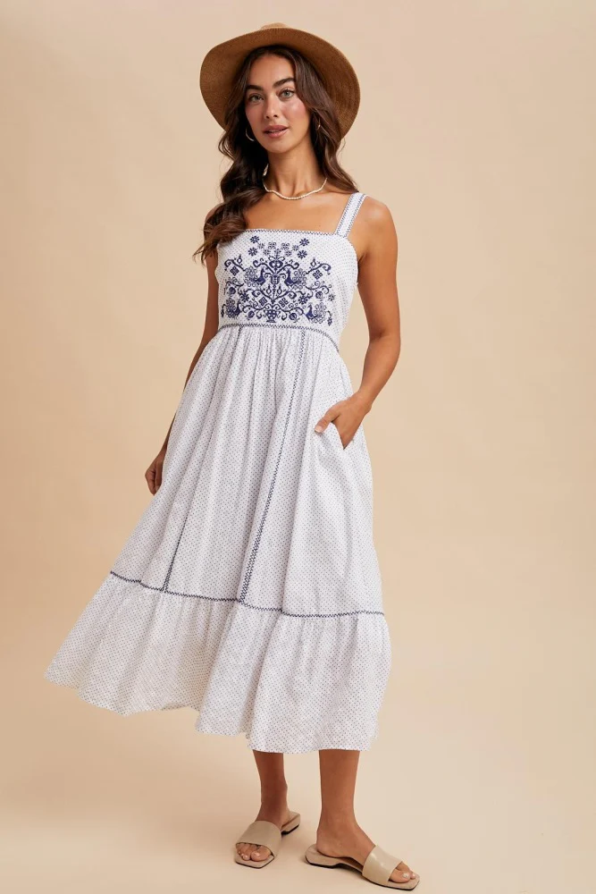 Ivory Cross Stitch Embroidered Maternity Maxi Dress - Image 5