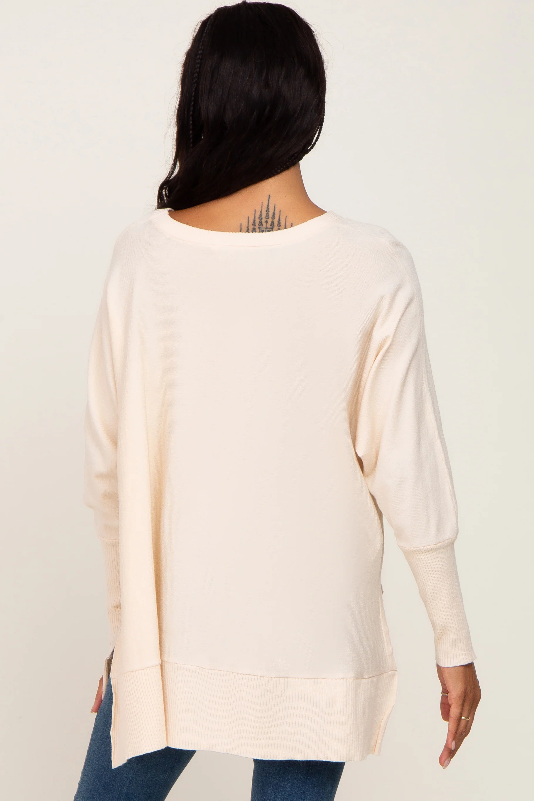 Ivory Dolman Sleeve Side Slit Sweater - Image 3
