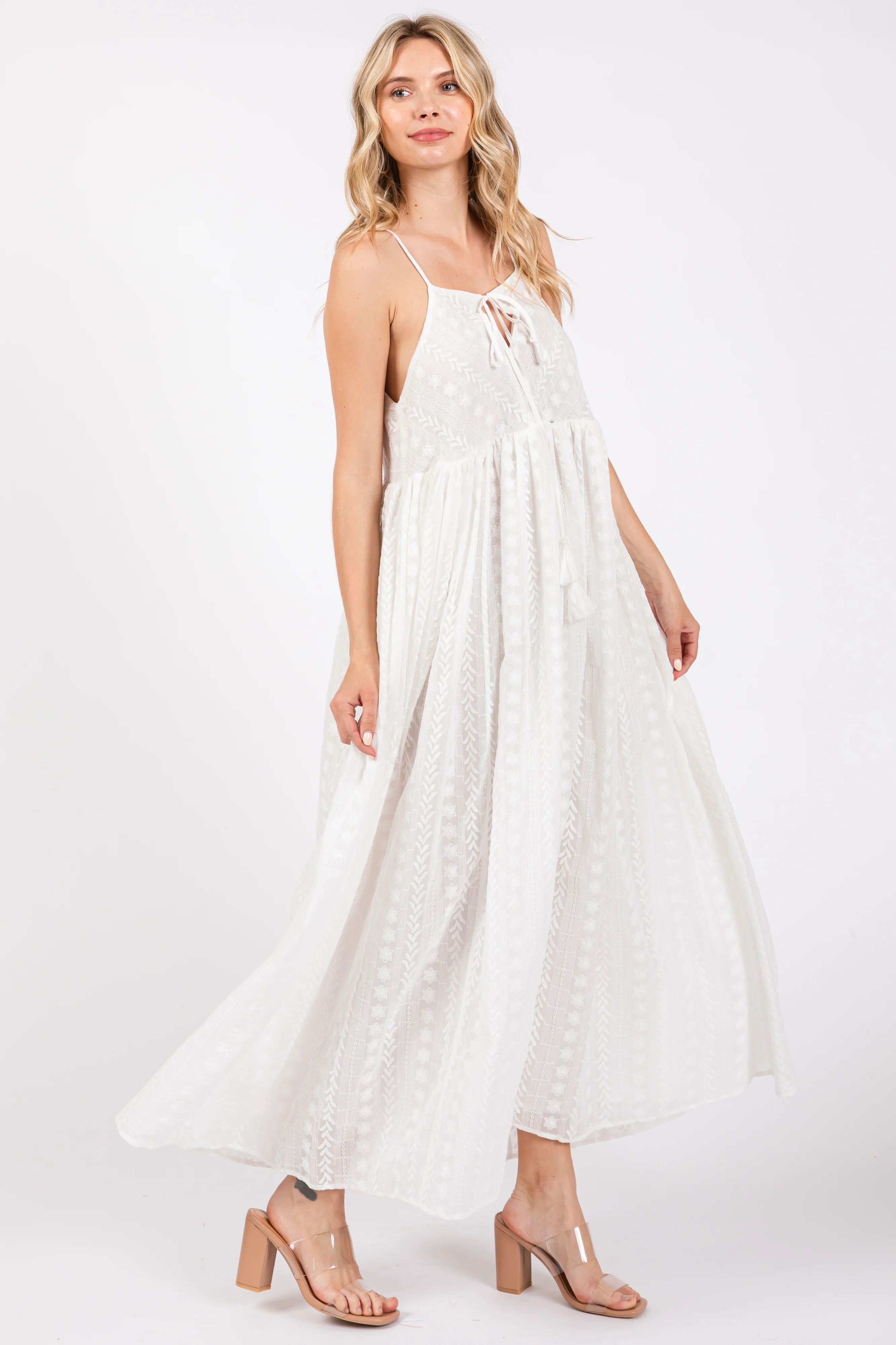 Ivory Embroidered Tassel Tie Maxi Dress - Image 2