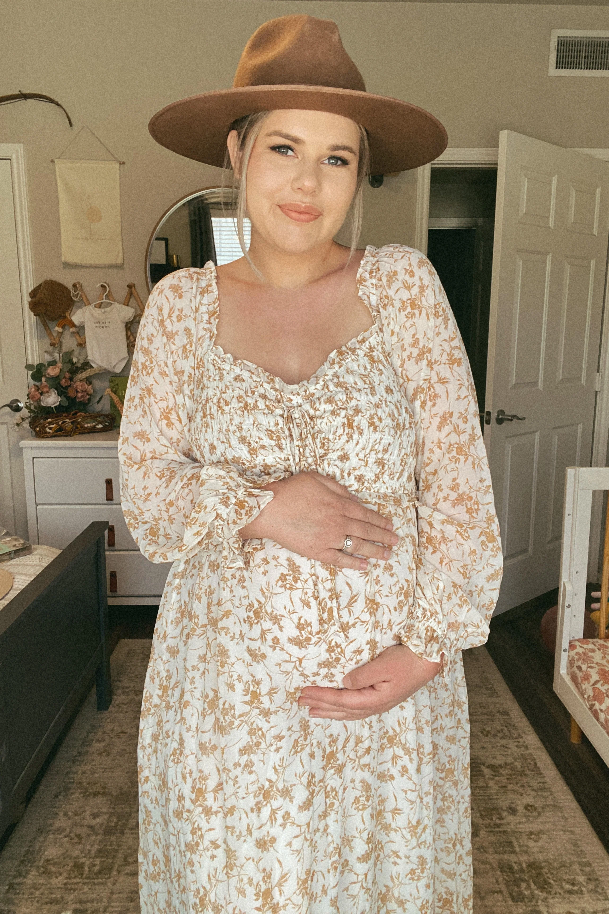 Ivory Floral Chiffon Ruffle Maternity Maxi Dress - Image 13