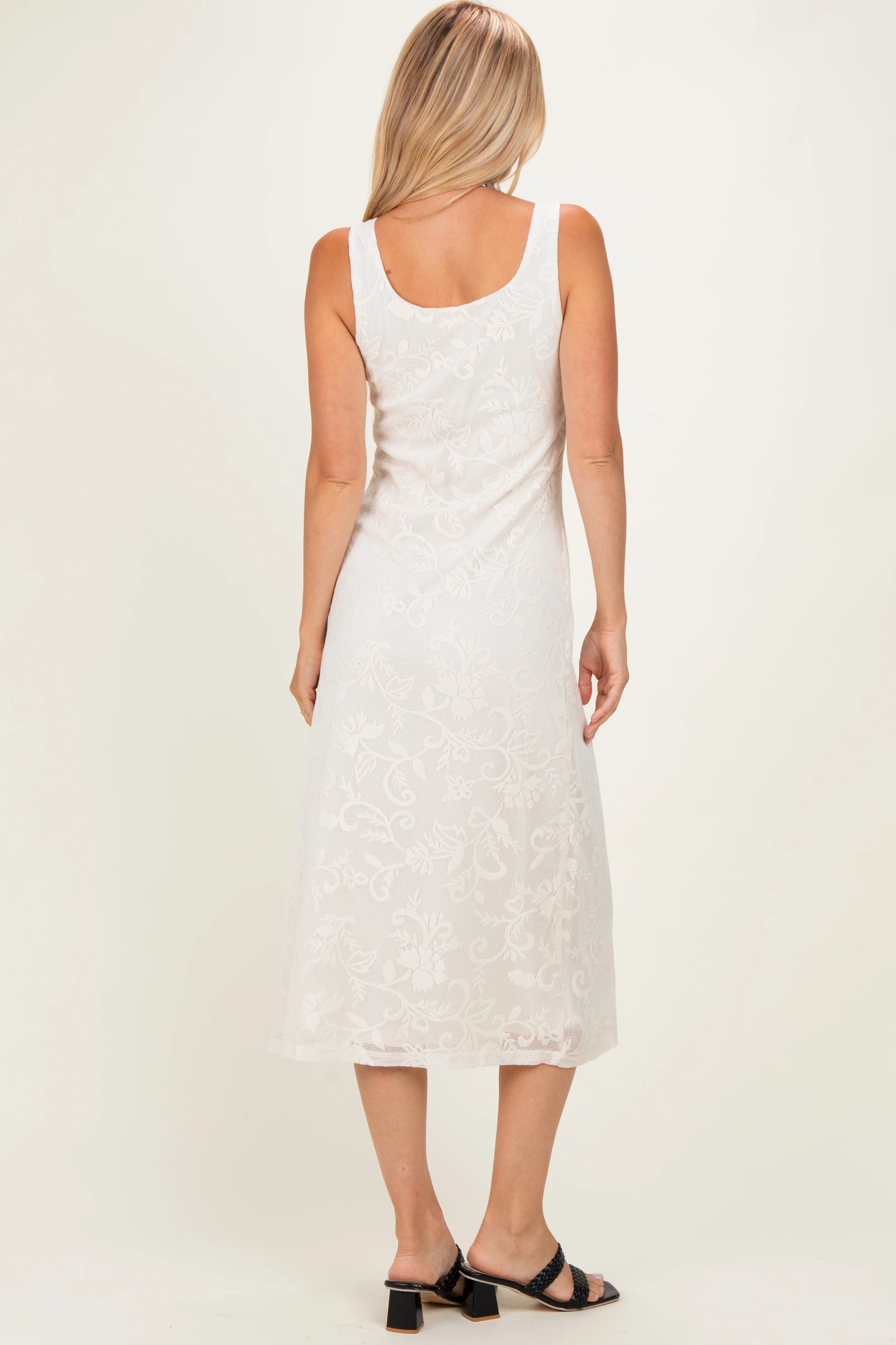 Ivory Floral Jacquard Mesh Midi Dress - Image 3