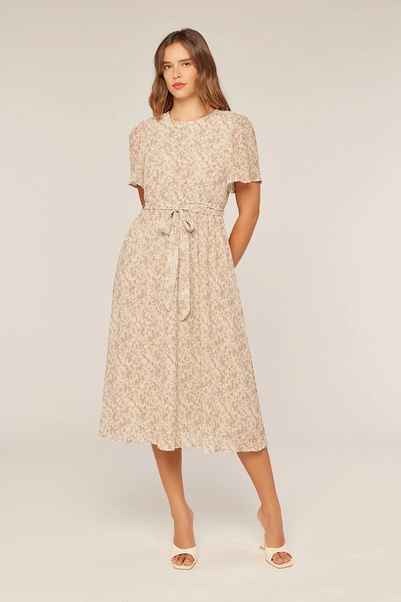 Ivory Floral Plisse Chiffon Maternity Midi Dress - Image 5