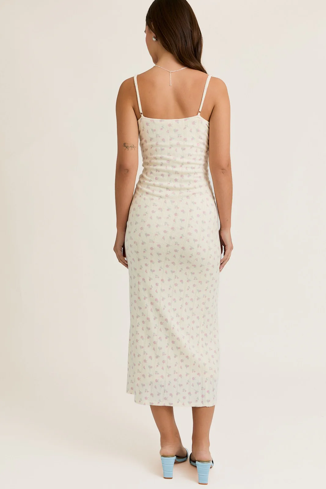 Ivory Floral Pointelle Knit Midi Dress - Image 3