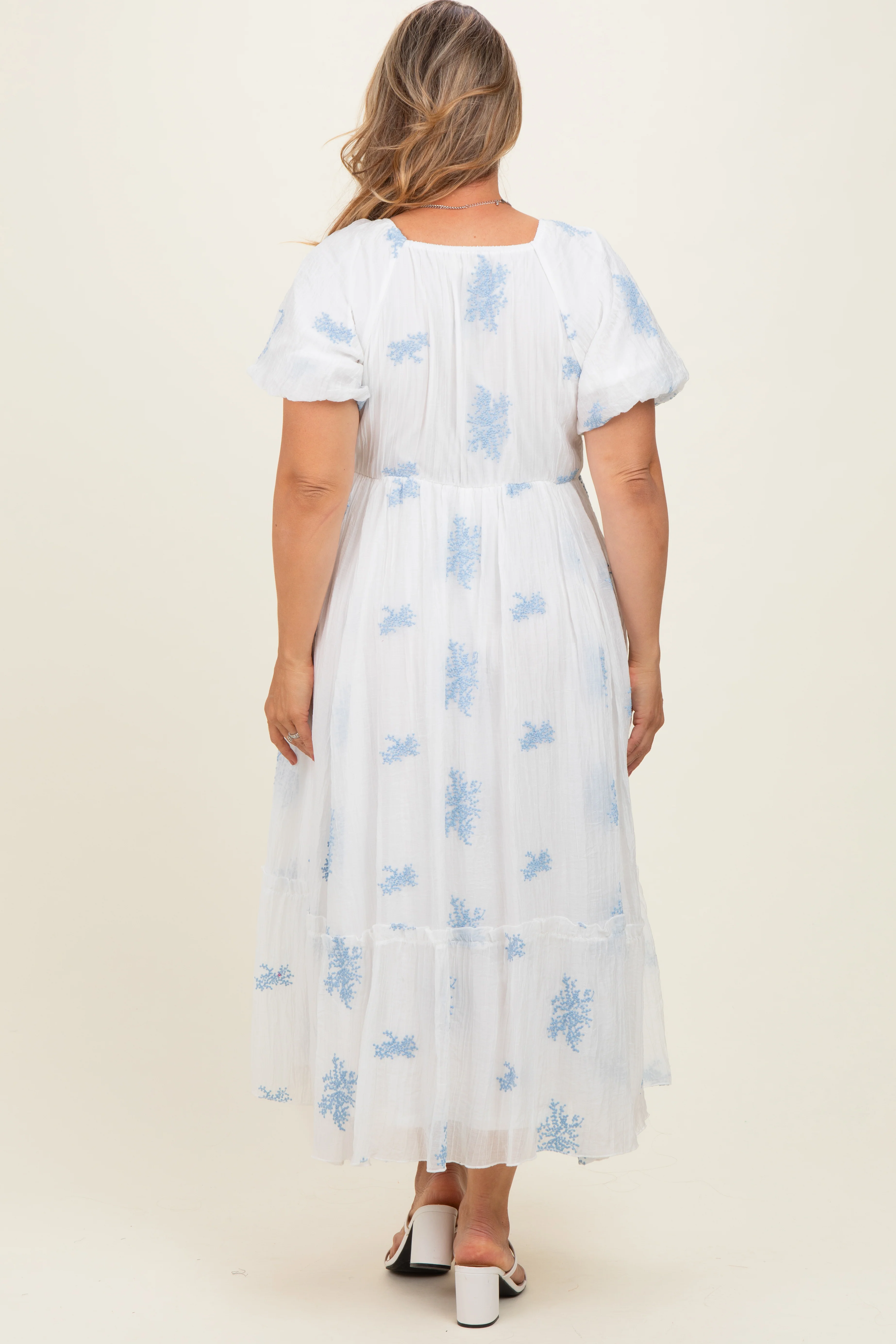 Ivory Floral Print Ruffle Hem Maternity Plus Midi Dress - Image 4