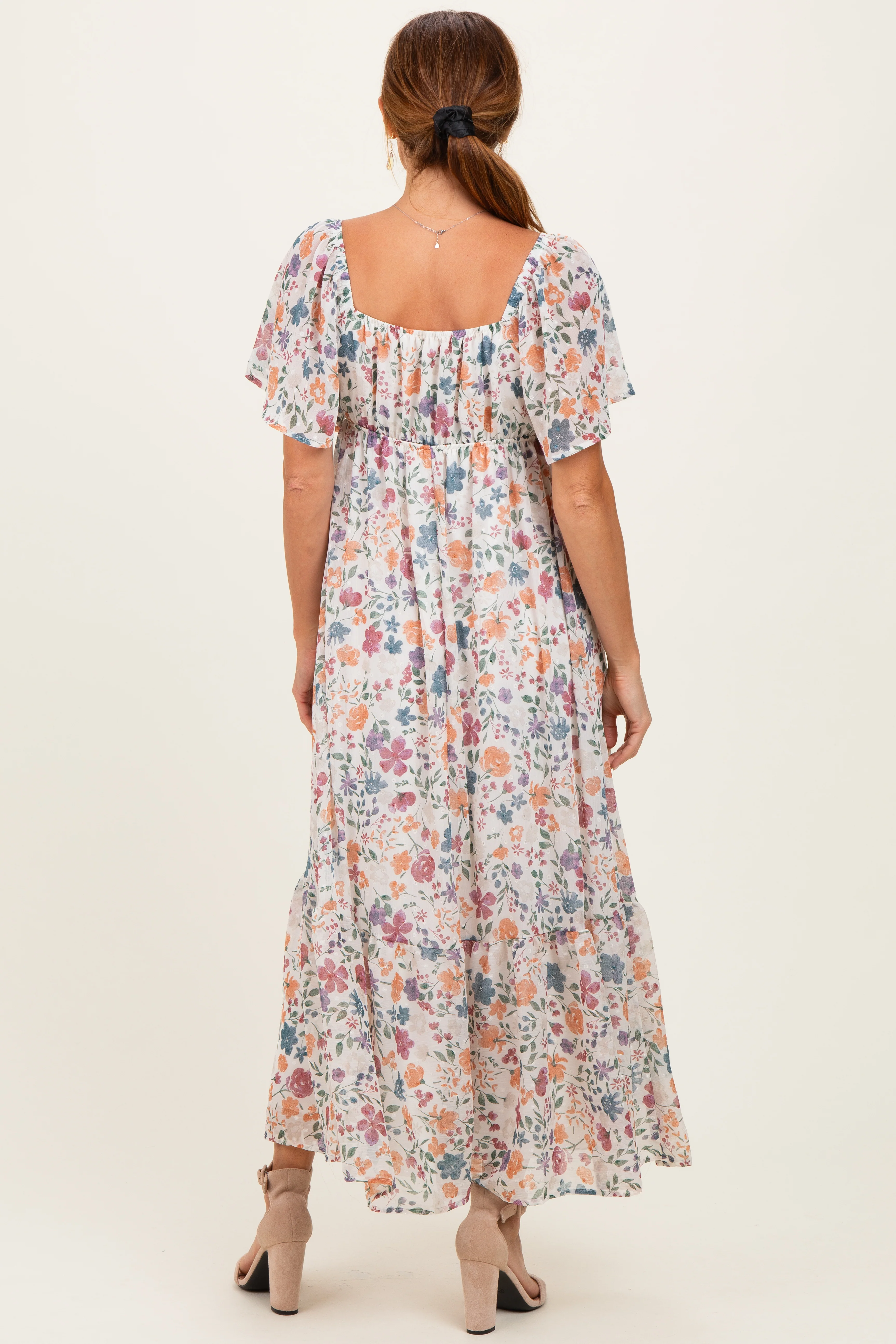 Ivory Floral Short Sleeve Maxi Dress - Image 3
