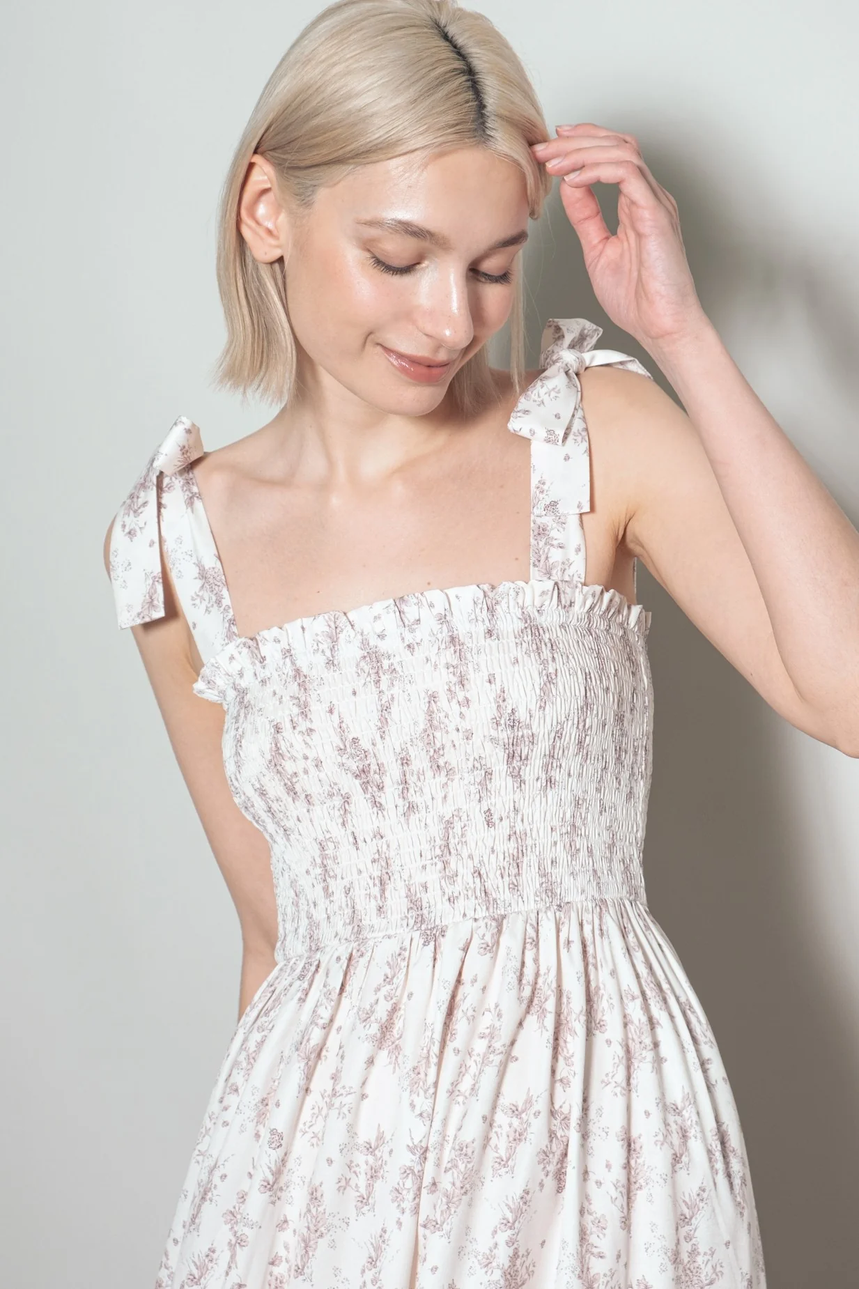 Ivory Floral Shoulder Tie Maxi Dress - Image 4