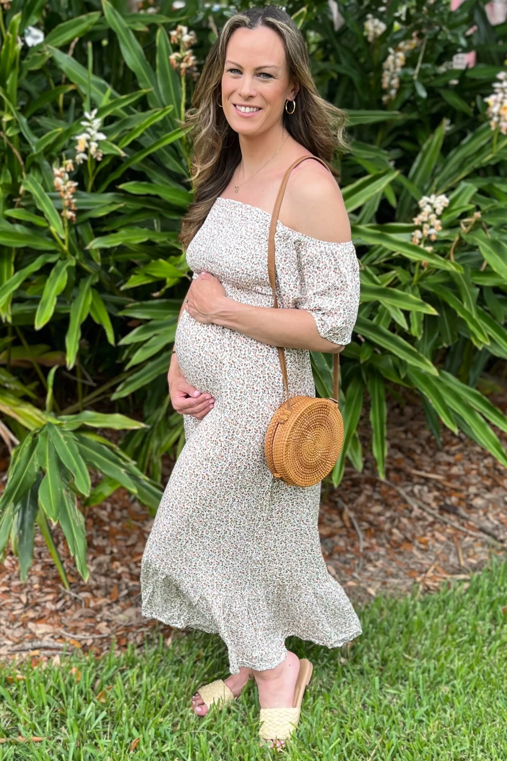 Ivory Floral Smocked Maternity Maxi Dress - Image 14