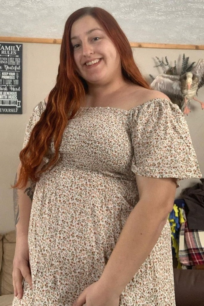 Ivory Floral Smocked Maternity Maxi Dress - Image 19