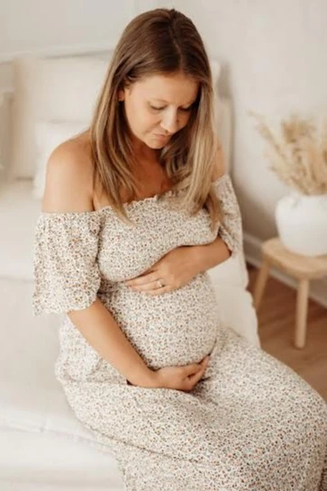 Ivory Floral Smocked Maternity Maxi Dress - Image 25