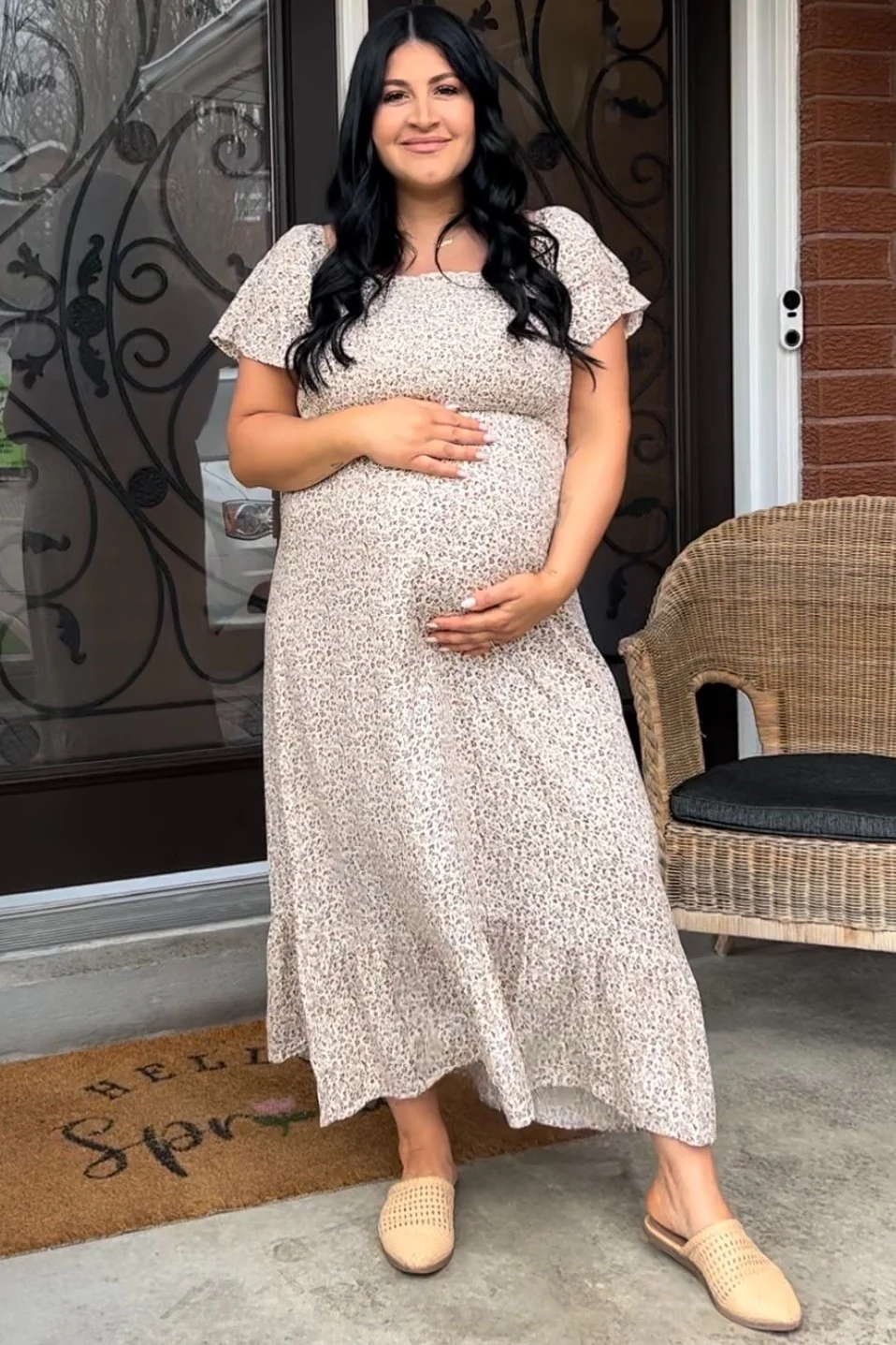 Ivory Floral Smocked Maternity Maxi Dress - Image 6