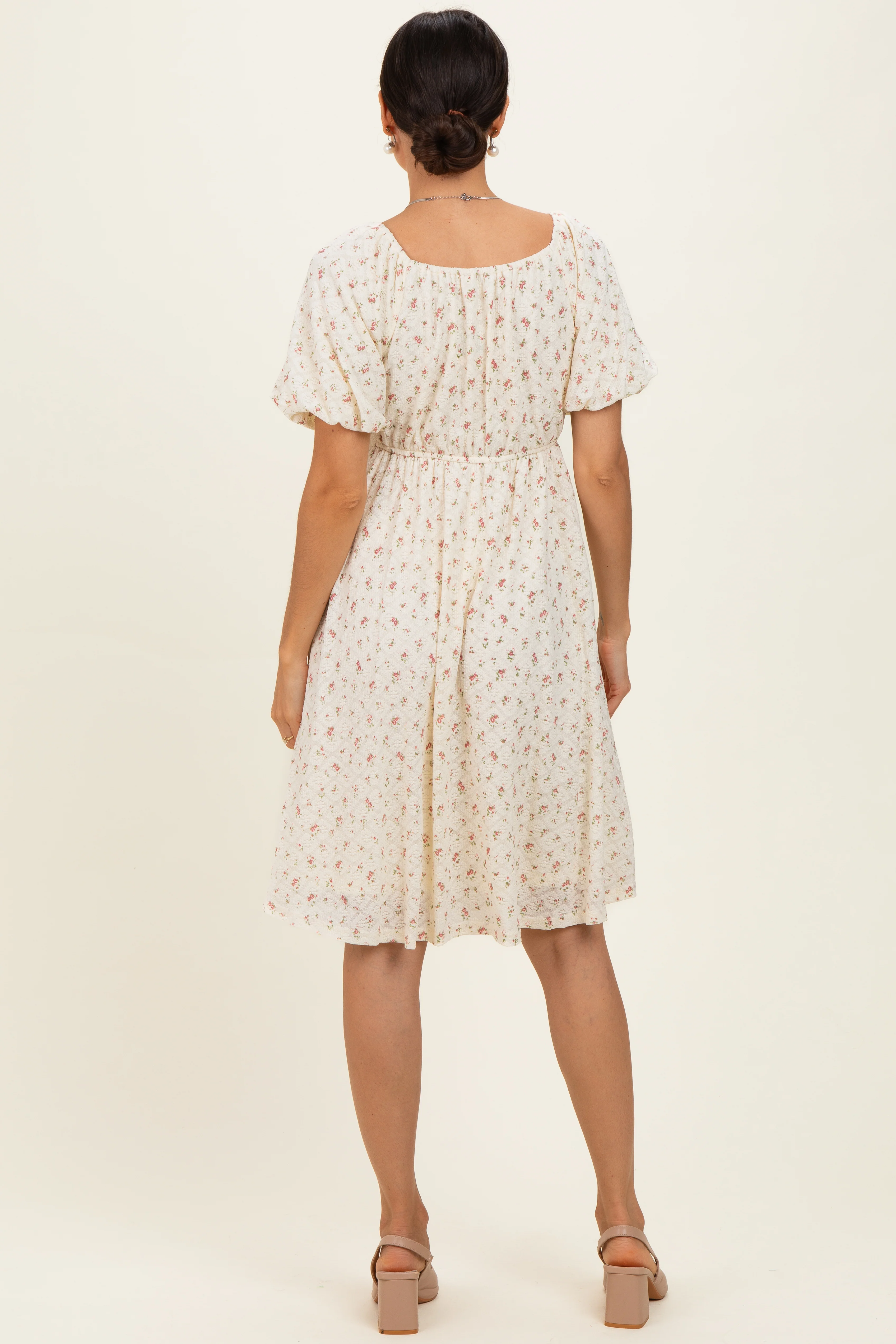 Ivory Floral Sweetheart Neckline Dress - Image 3