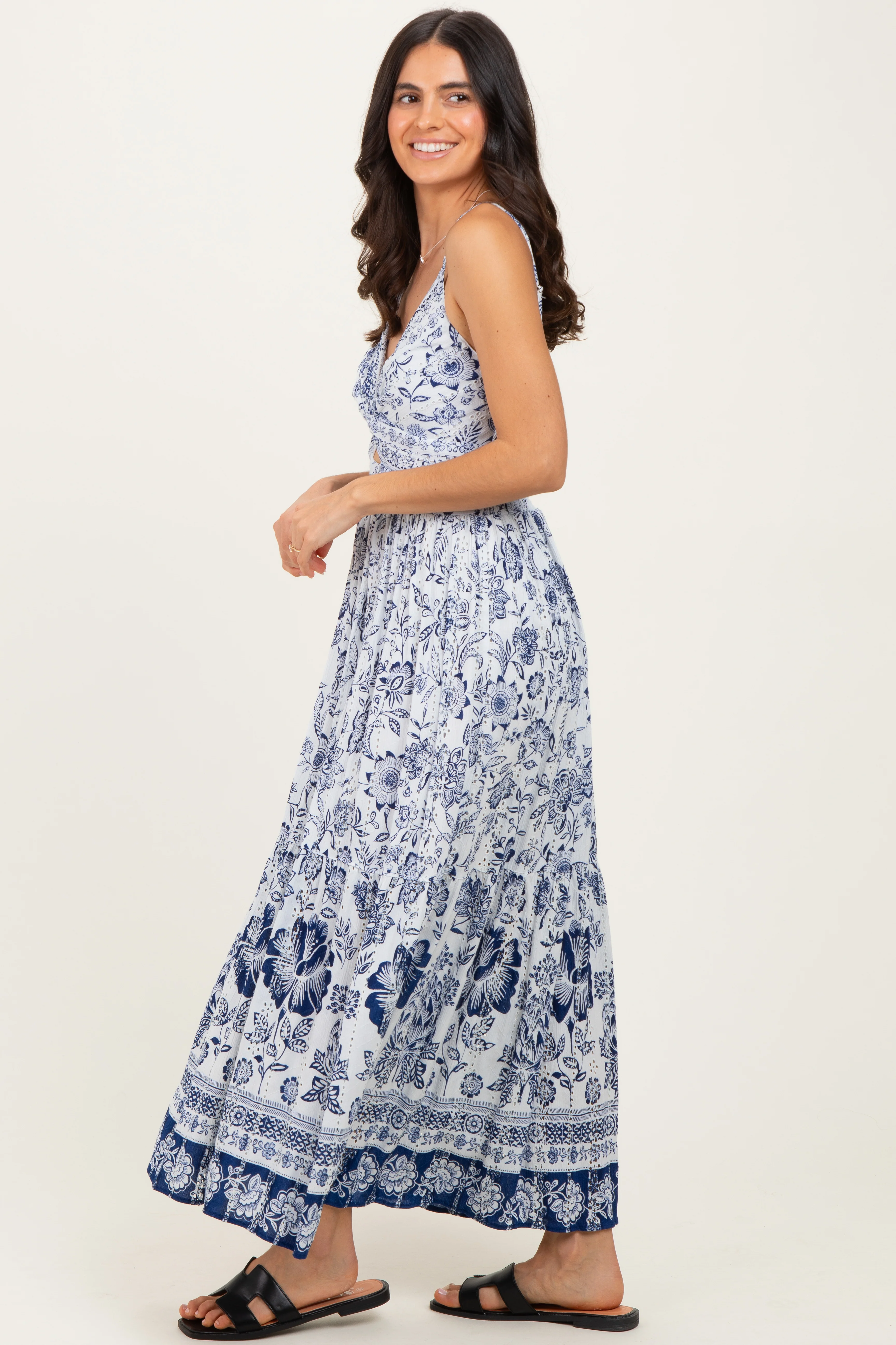 Ivory Floral Twisted Front Maxi Dress - Image 3