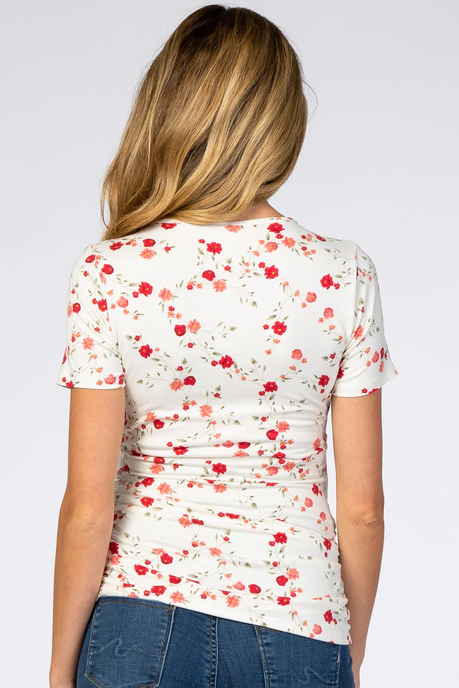 Ivory Floral Wrap Fitted Maternity/Nursing Top - Image 4