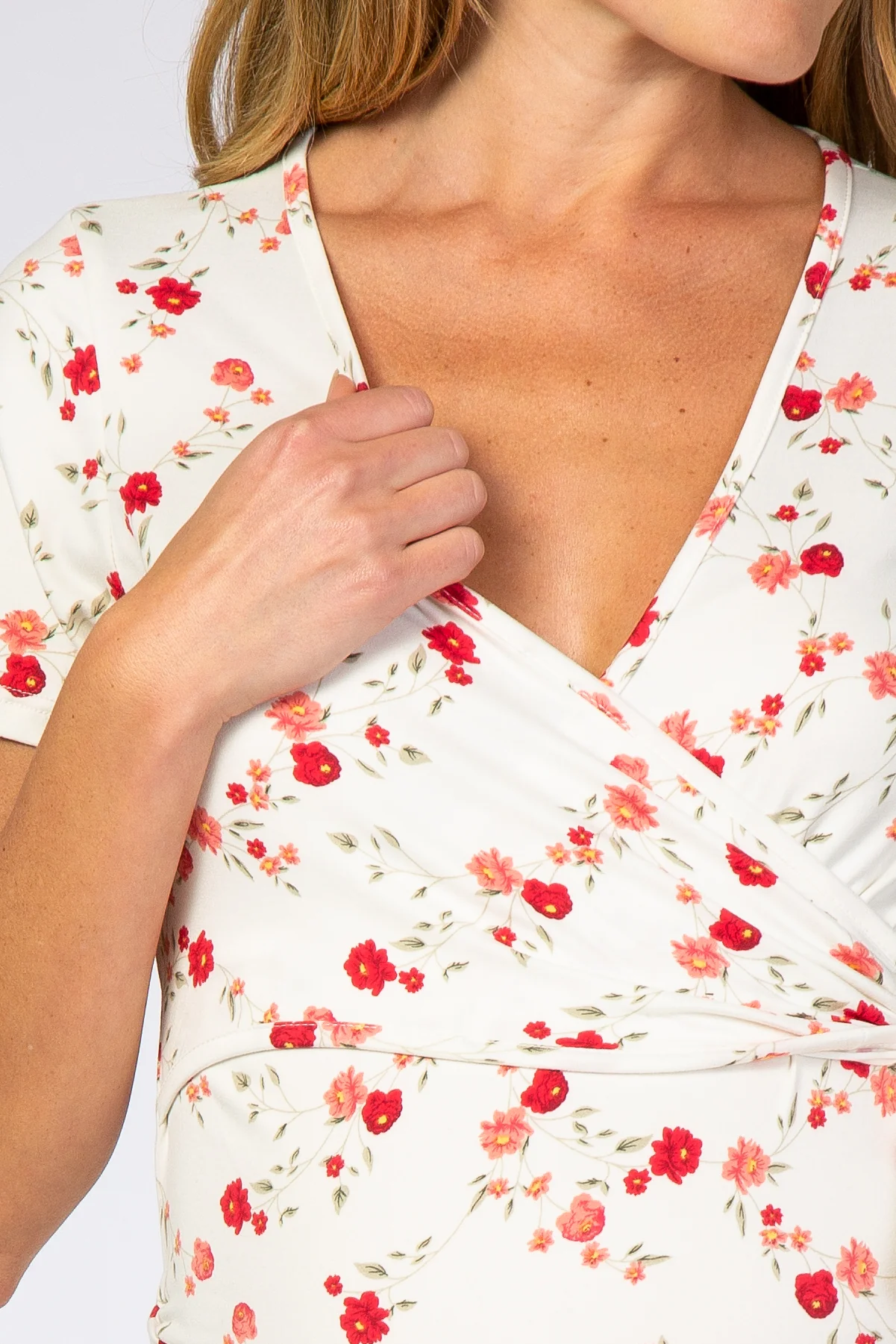 Ivory Floral Wrap Fitted Maternity/Nursing Top - Image 5