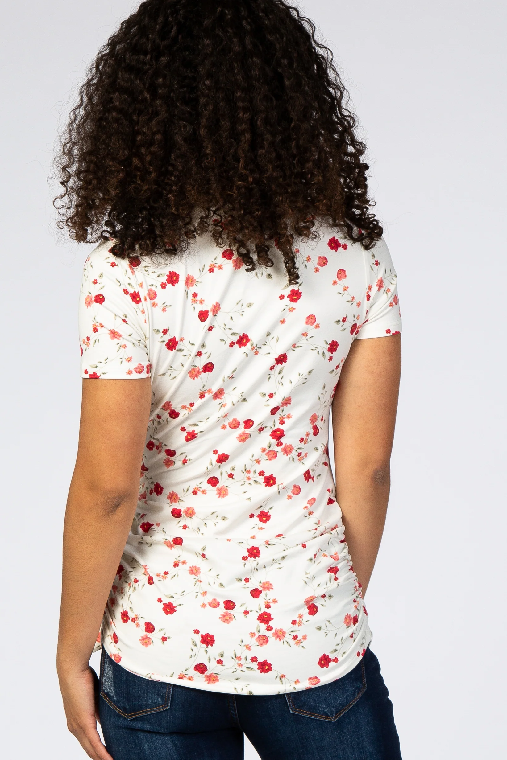 Ivory Floral Wrap Fitted Nursing Top - Image 3