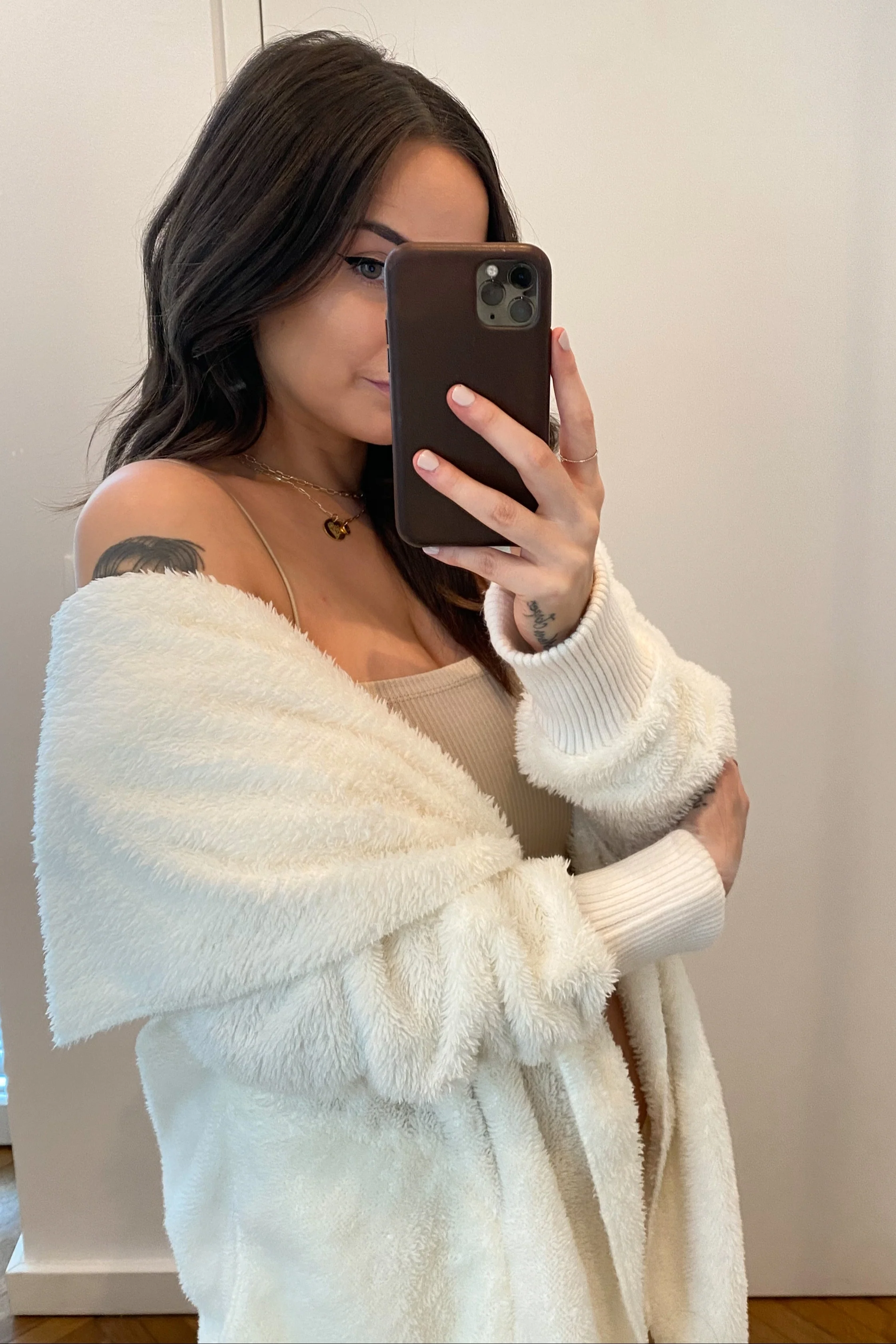 Ivory Fuzzy Hooded Long Sleeve Jacket - Image 6