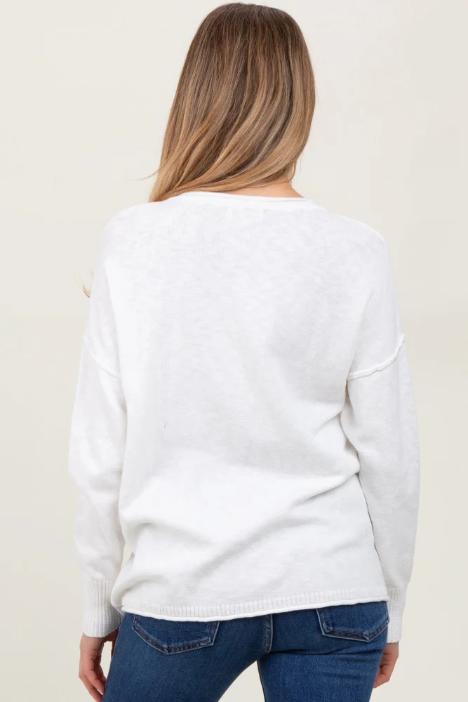 Ivory Heather Unfinished Hem Maternity Sweater - Image 4