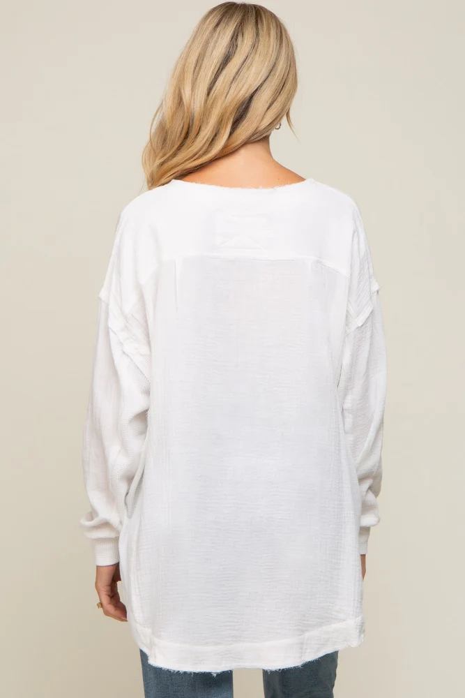 Ivory Lightweight Button Front Maternity Tunic Top - Image 3