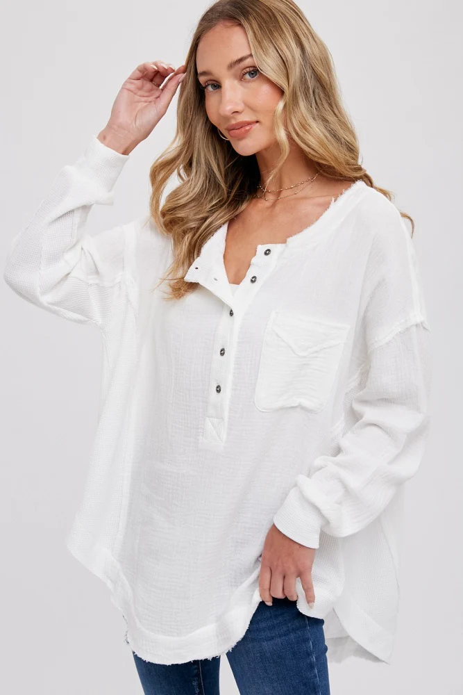 Ivory Lightweight Button Front Maternity Tunic Top - Image 6