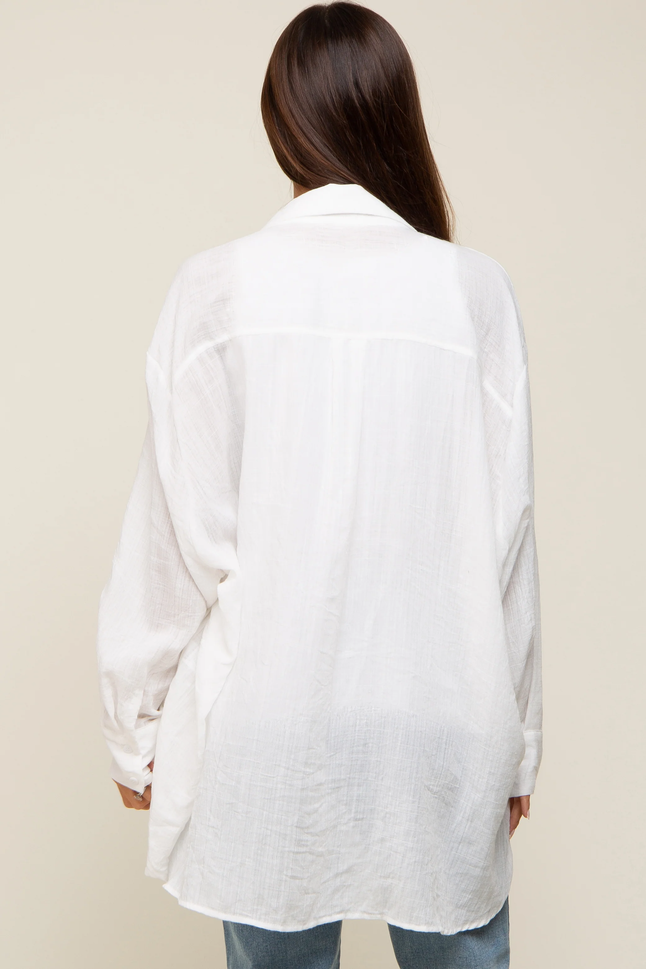 Ivory Lightweight Sheer Button Down Maternity Blouse - Image 4