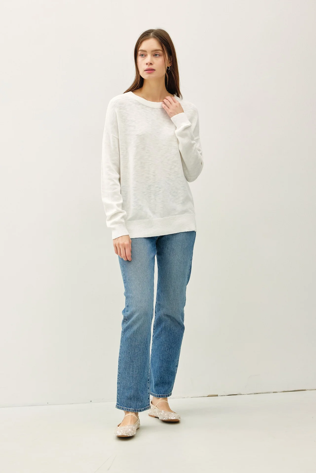Ivory Oversized Slub Knit Sweater - Image 3