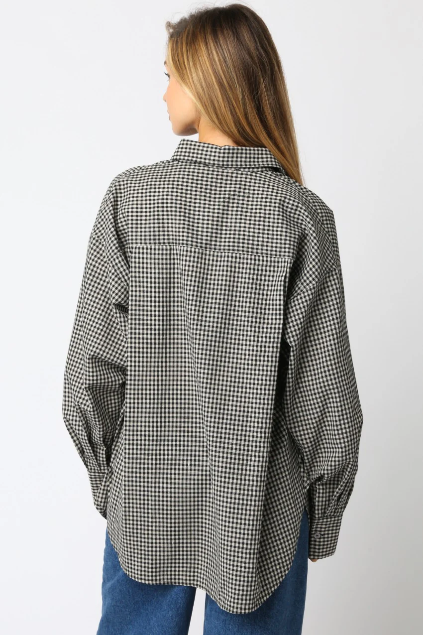 Ivory Plaid Linen Blend Button Down Shirt - Image 3