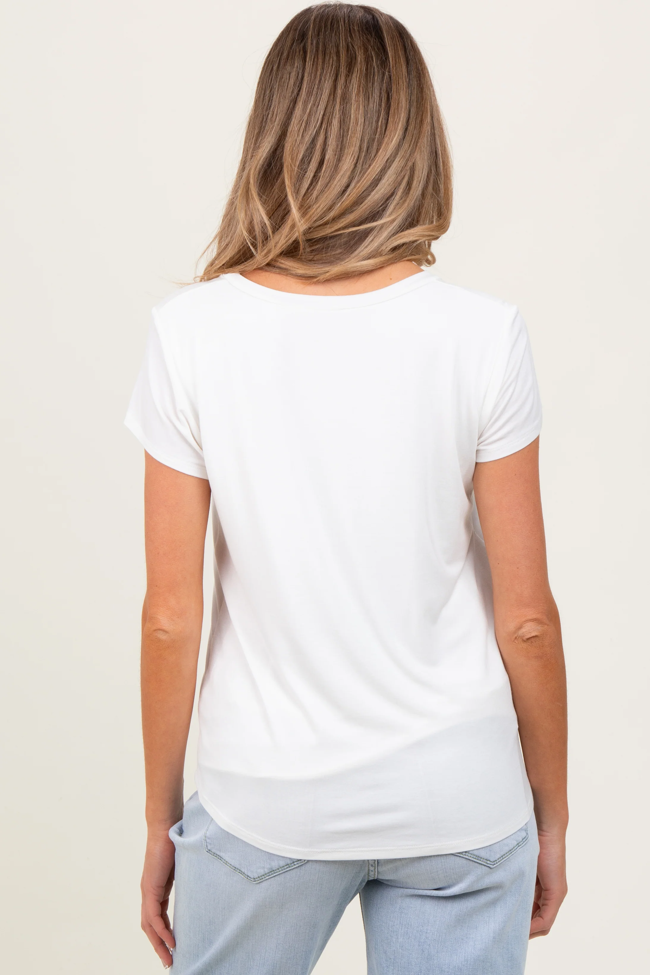 Ivory Round Neck Maternity Nursing Pocket T-Shirt - Image 4