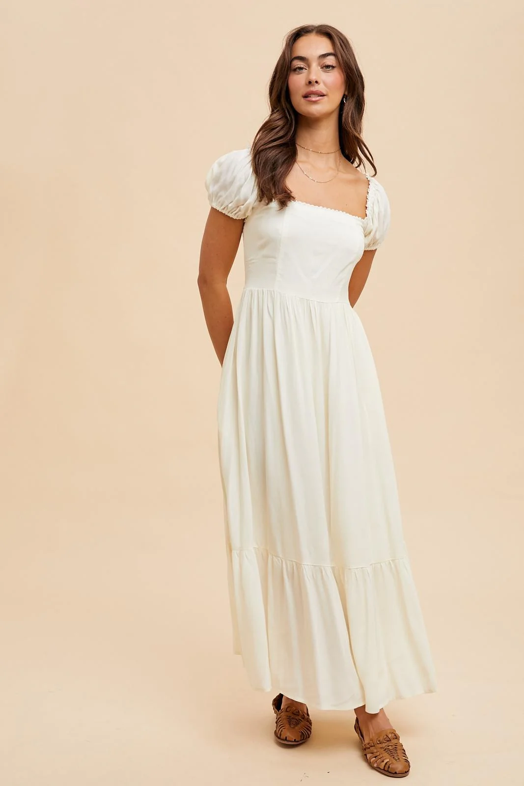 Ivory Ruffle Detail Square Neck Maxi Dress - Image 3