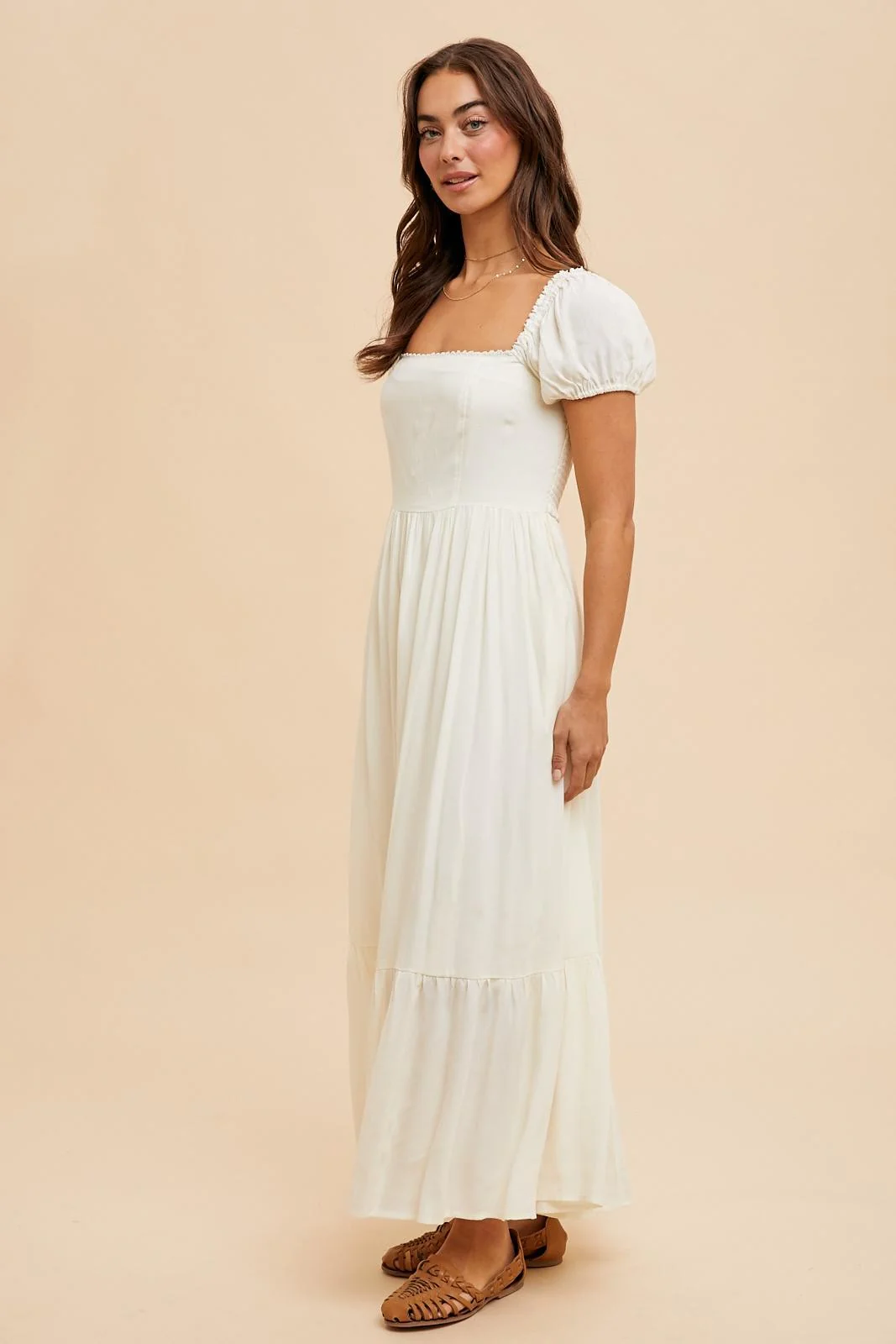 Ivory Ruffle Detail Square Neck Maxi Dress - Image 4