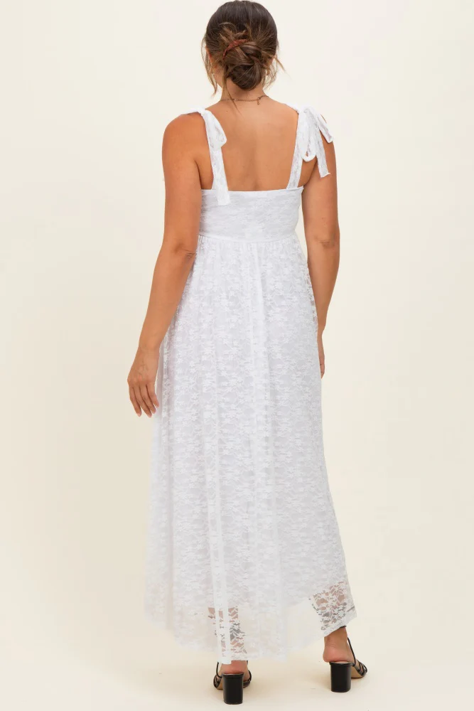 Ivory Sleeveless Lace Maternity Maxi Dress - Image 3