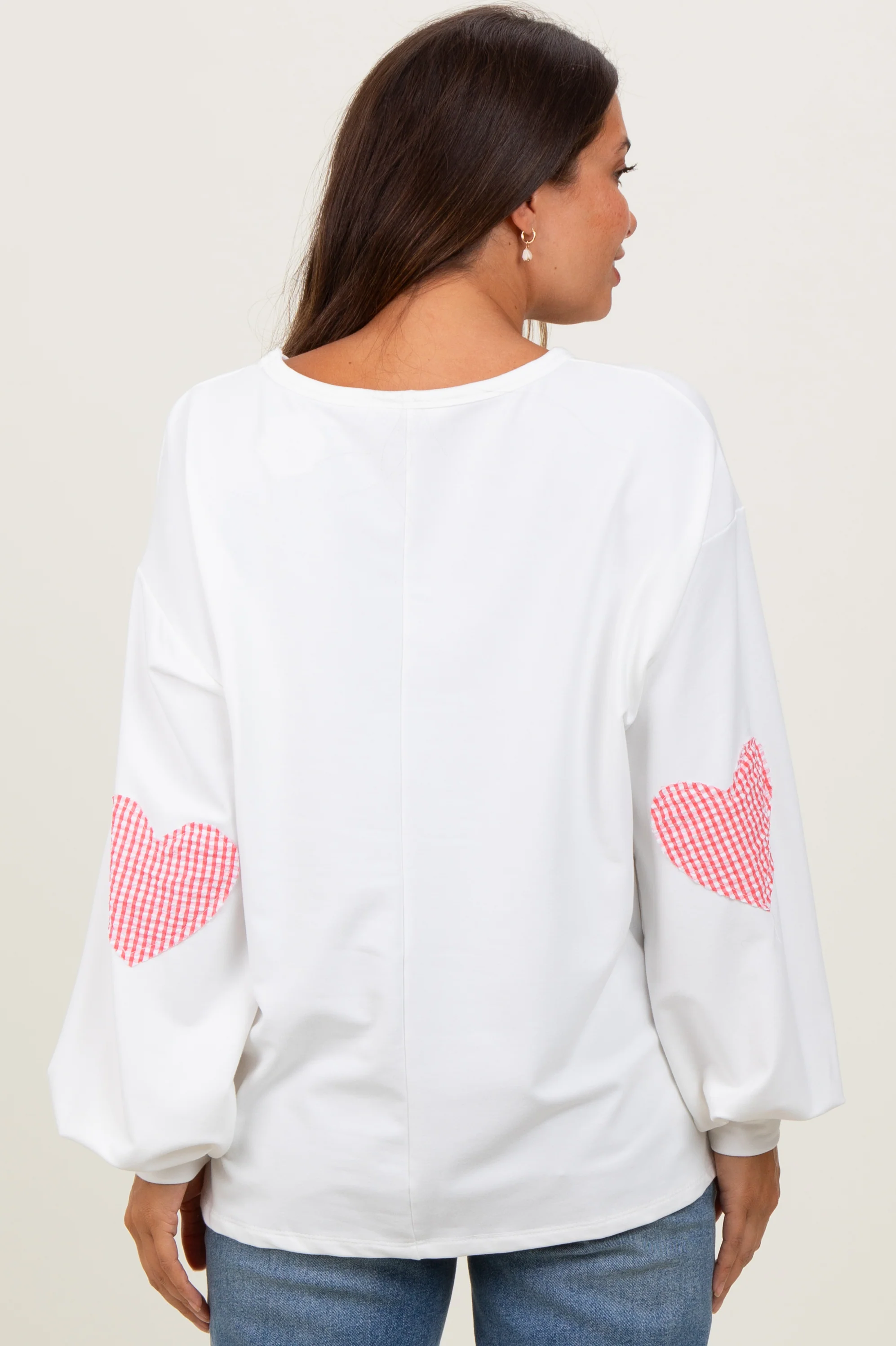 Ivory Solid Long Sleeve Heart Patch Maternity Top - Image 4