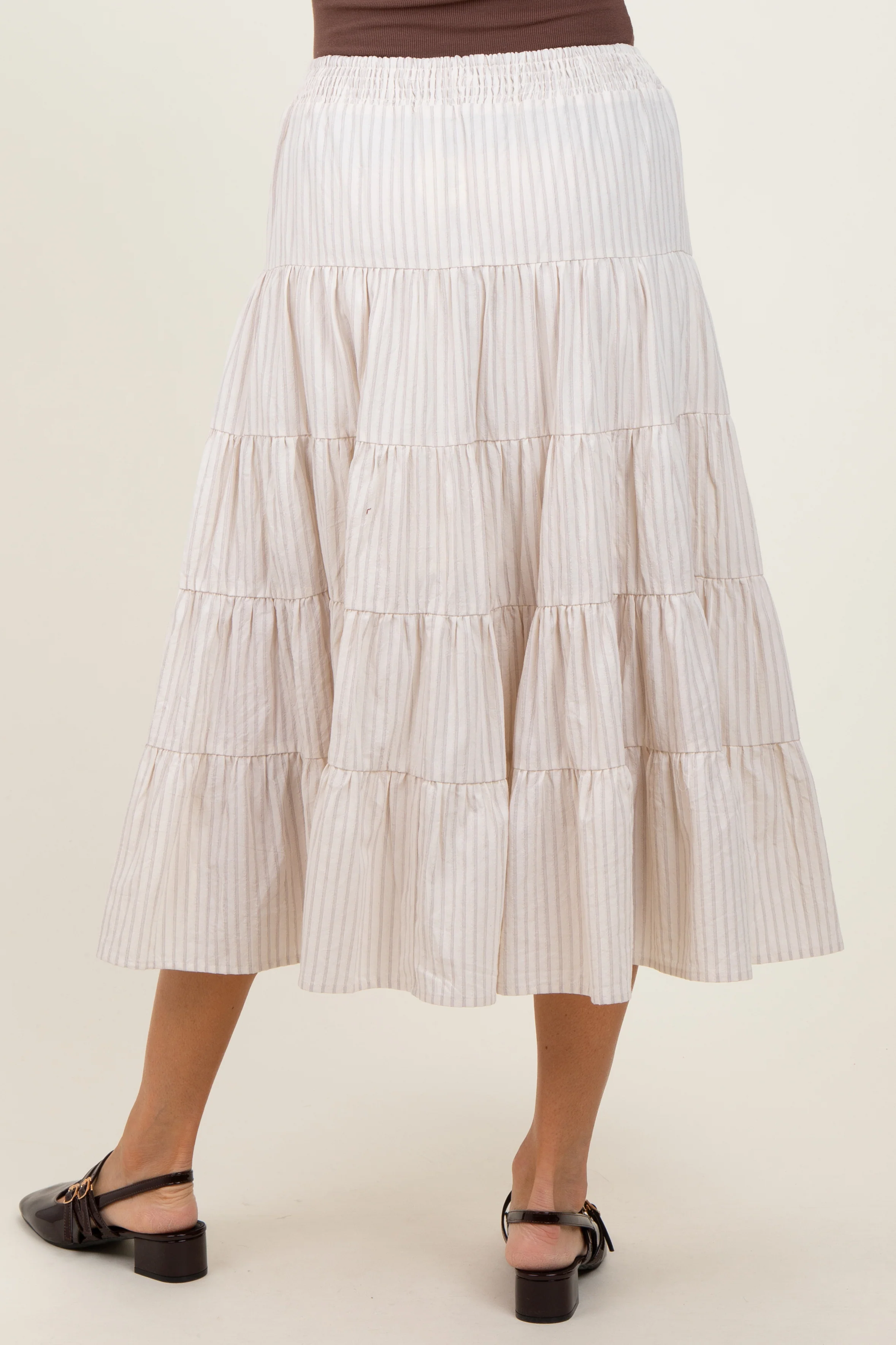 Ivory Striped Tiered Maxi Skirt - Image 5