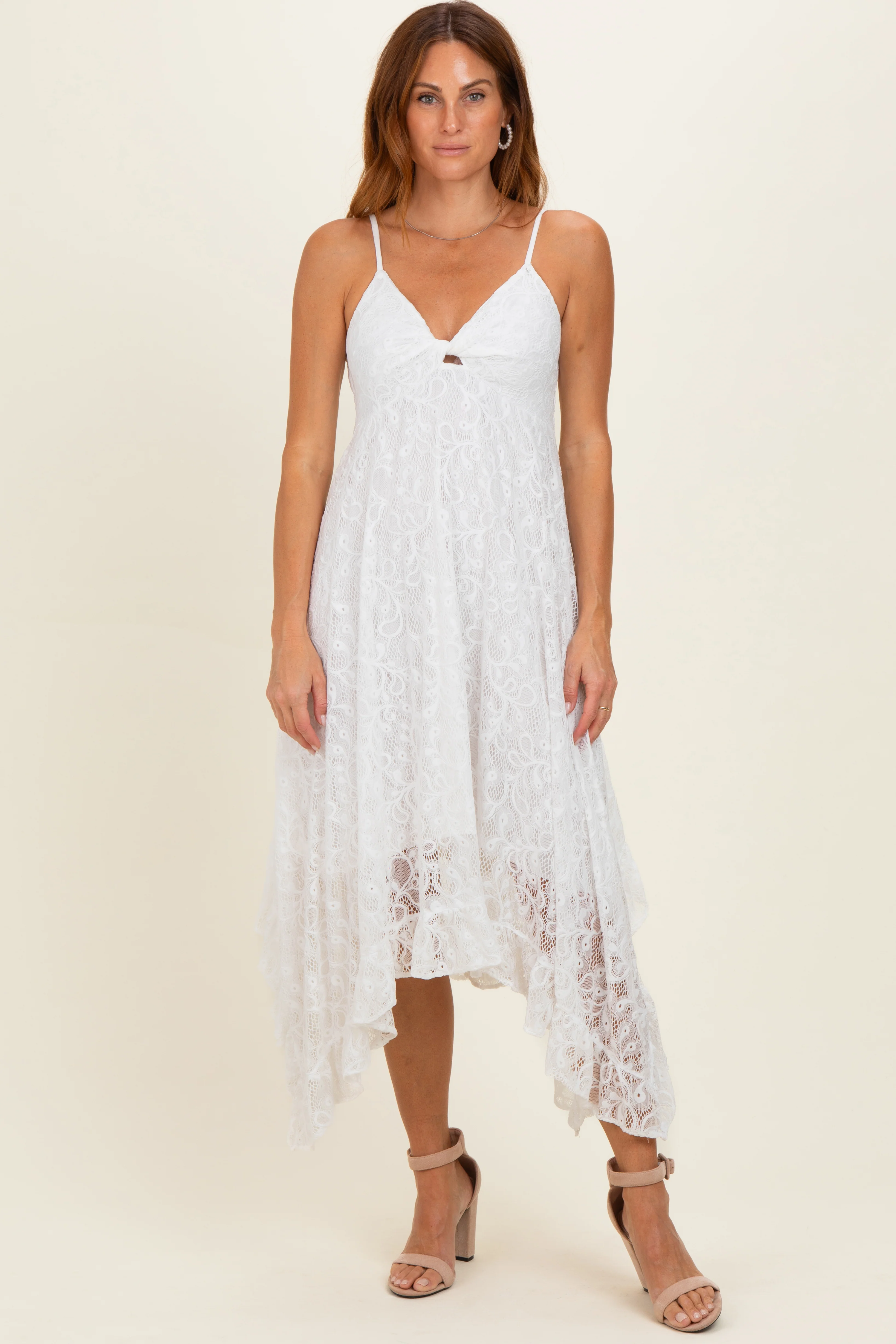 Ivory Twist Front Lace Maxi Dress