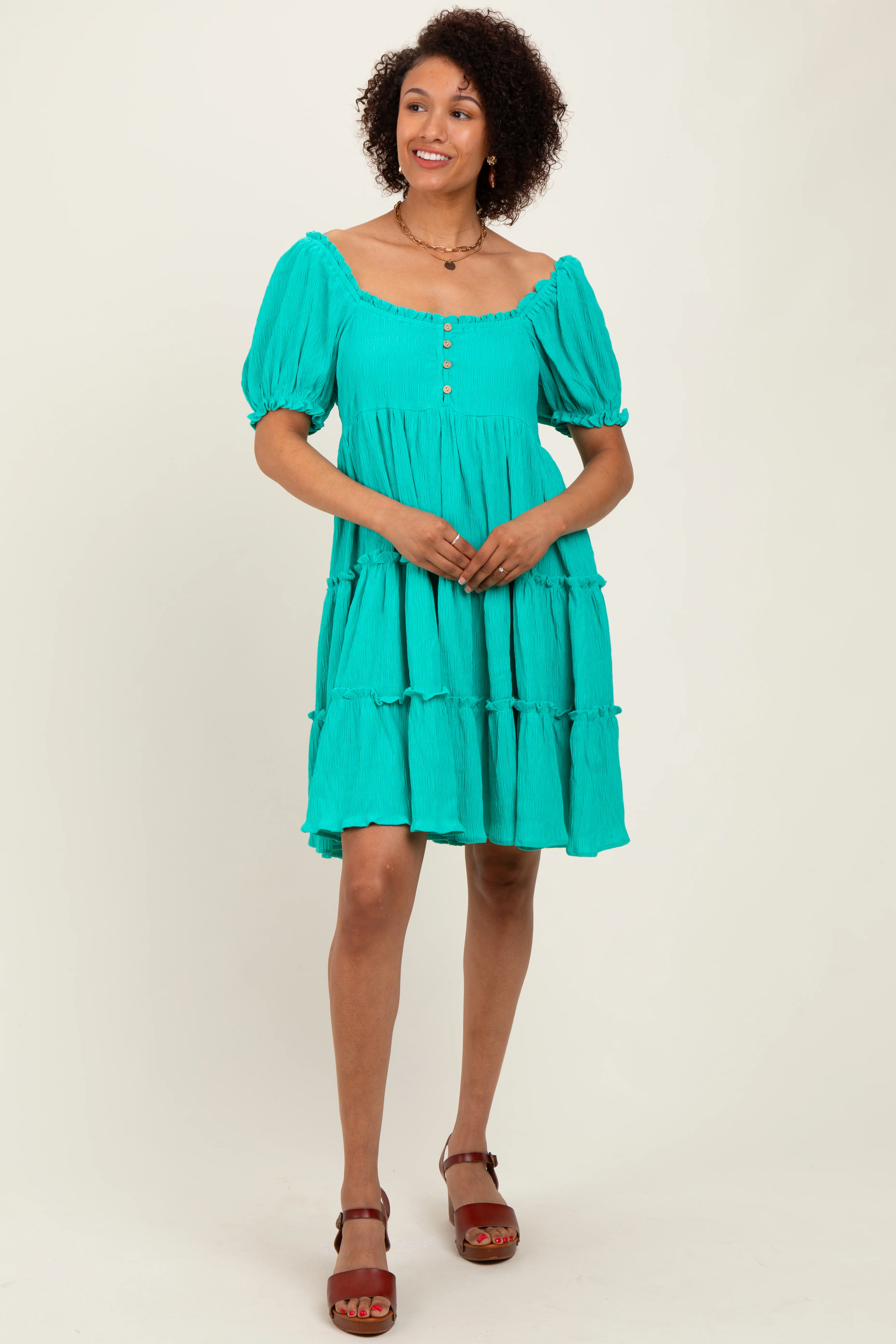 Jade Button Up Ruffle Tiered Maternity Dress - Image 3