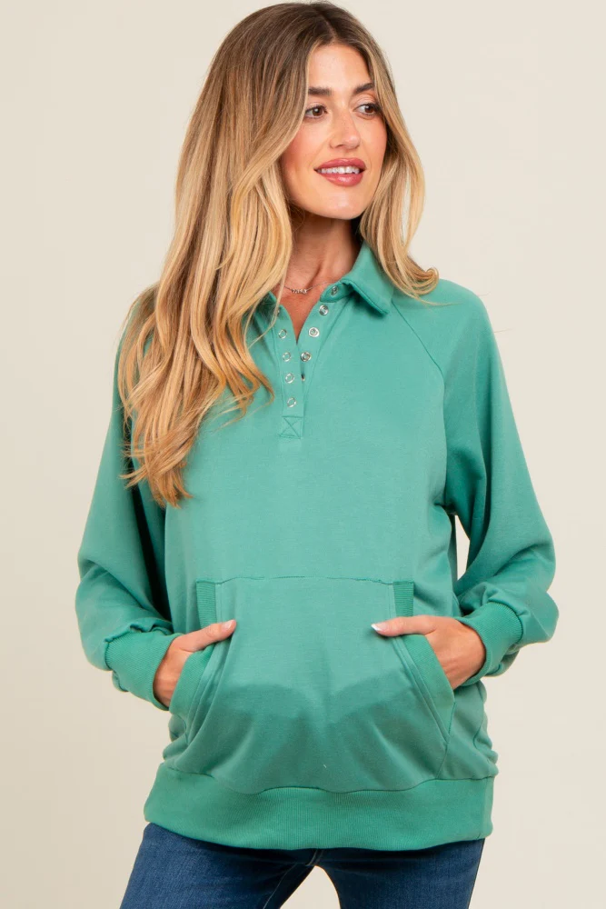 Jade Collared Snap Button Maternity Pullover - Image 2