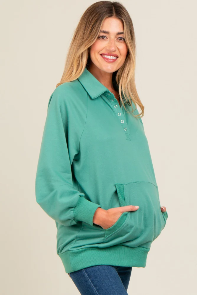 Jade Collared Snap Button Maternity Pullover - Image 3
