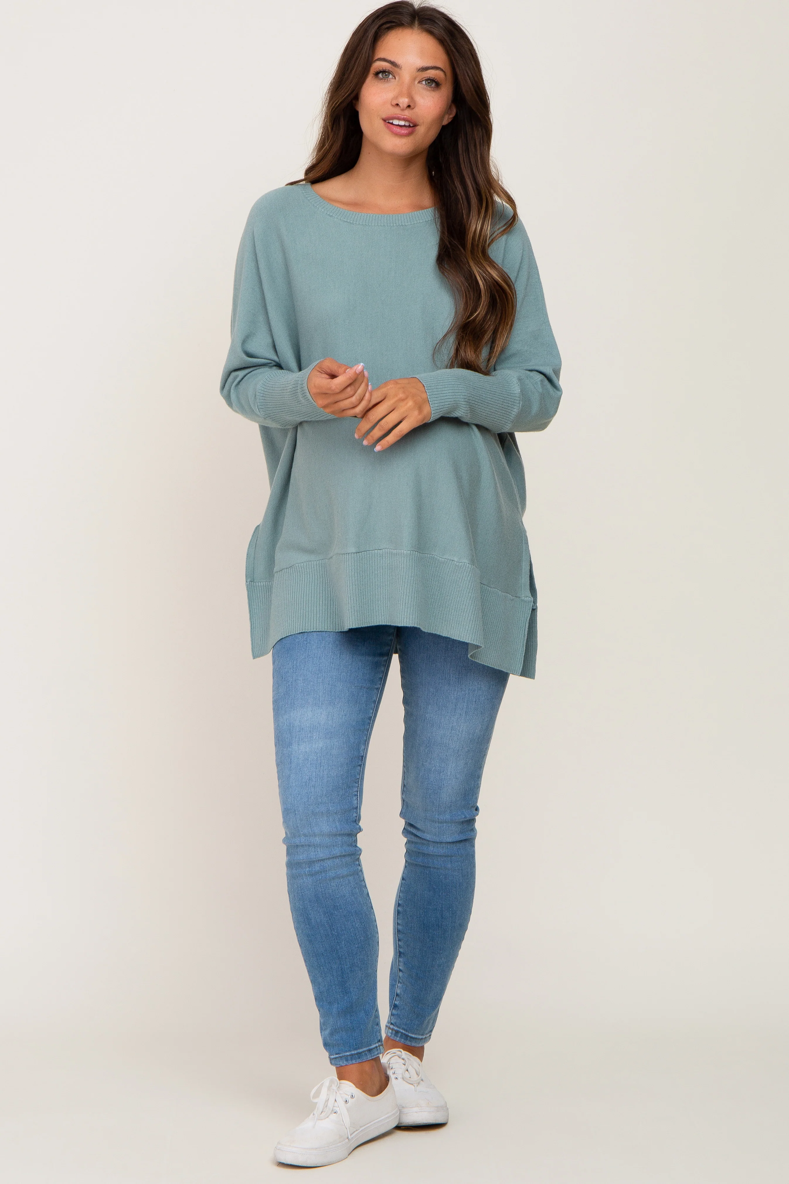 Jade Dolman Sleeve Side Slit Maternity Sweater - Image 4