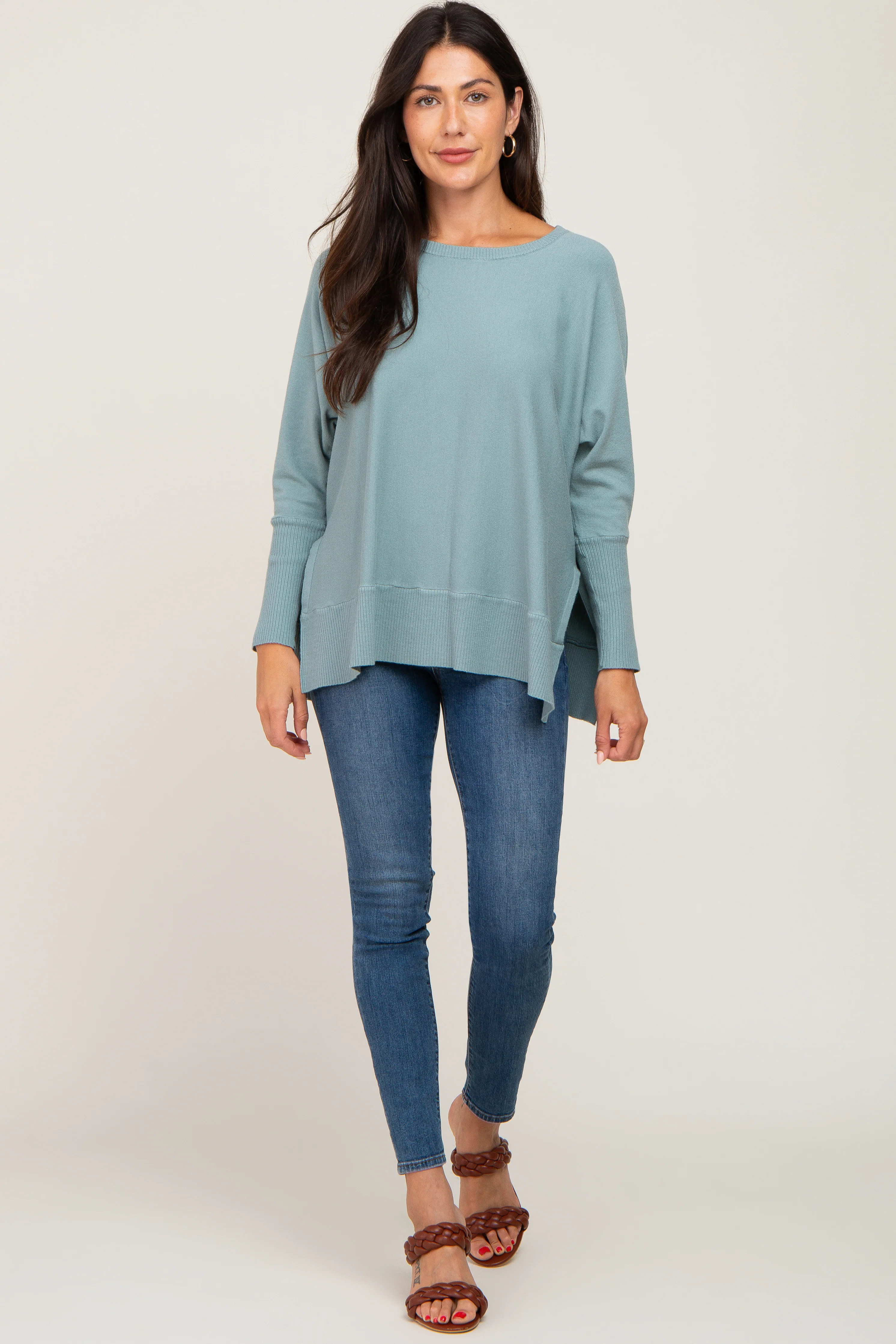 Jade Dolman Sleeve Side Slit Sweater - Image 4