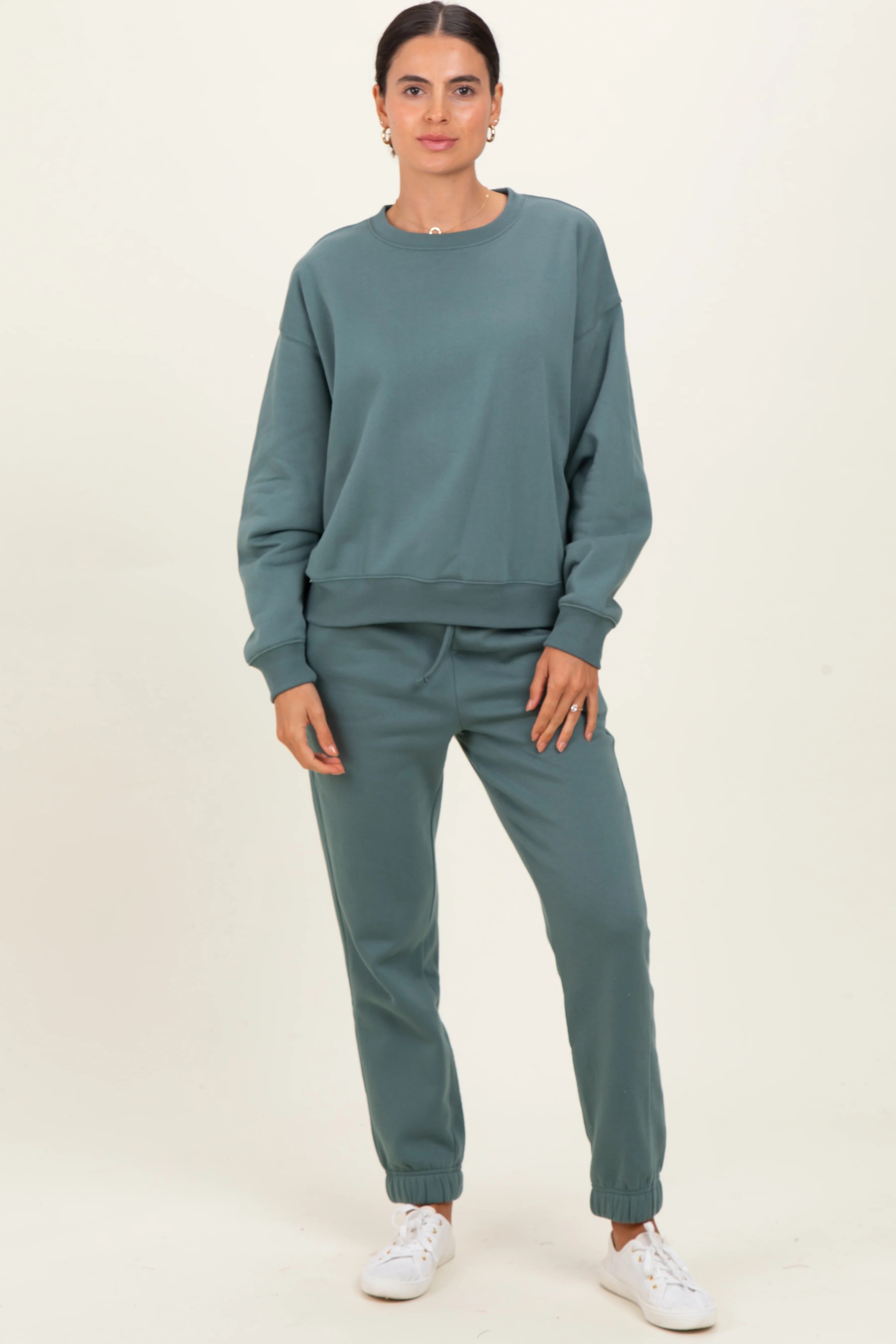 Jade Fleece Long Sleeve Maternity Pullover & Jogger Set - Image 4