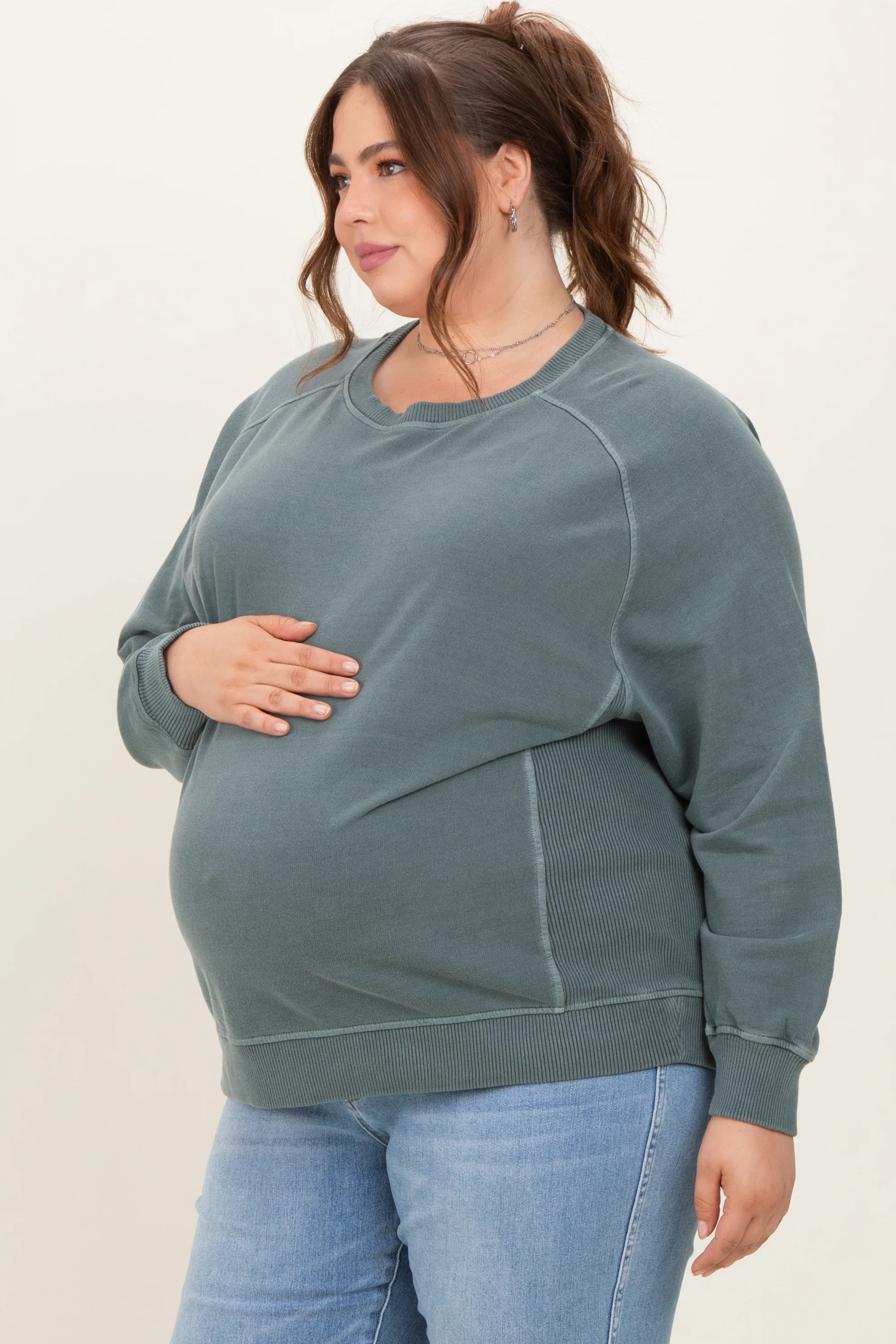 Jade French Terry Vintage Wash Maternity Plus Pullover - Image 3