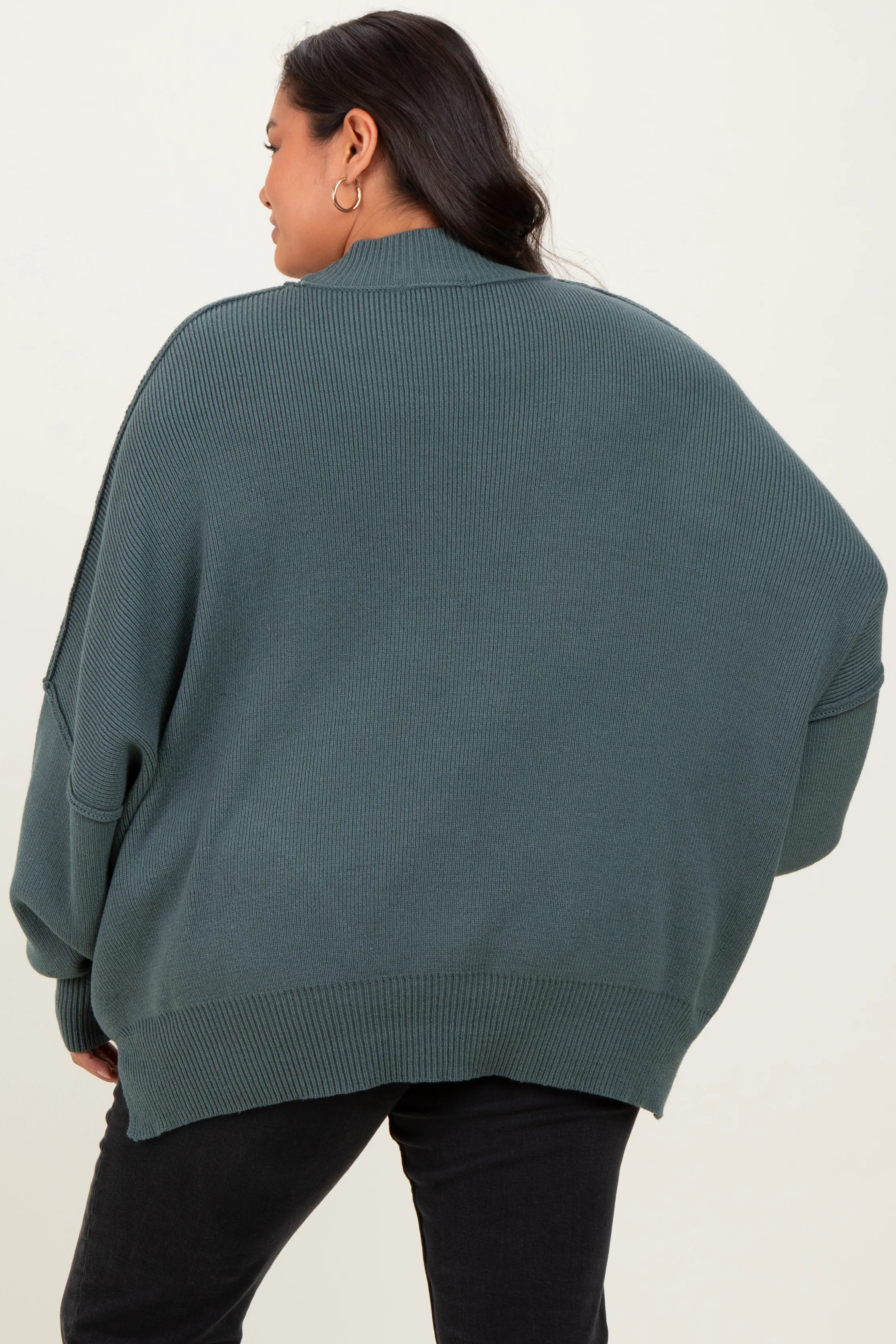 Jade Mock Neck Exposed Seam Sweater - Image 4